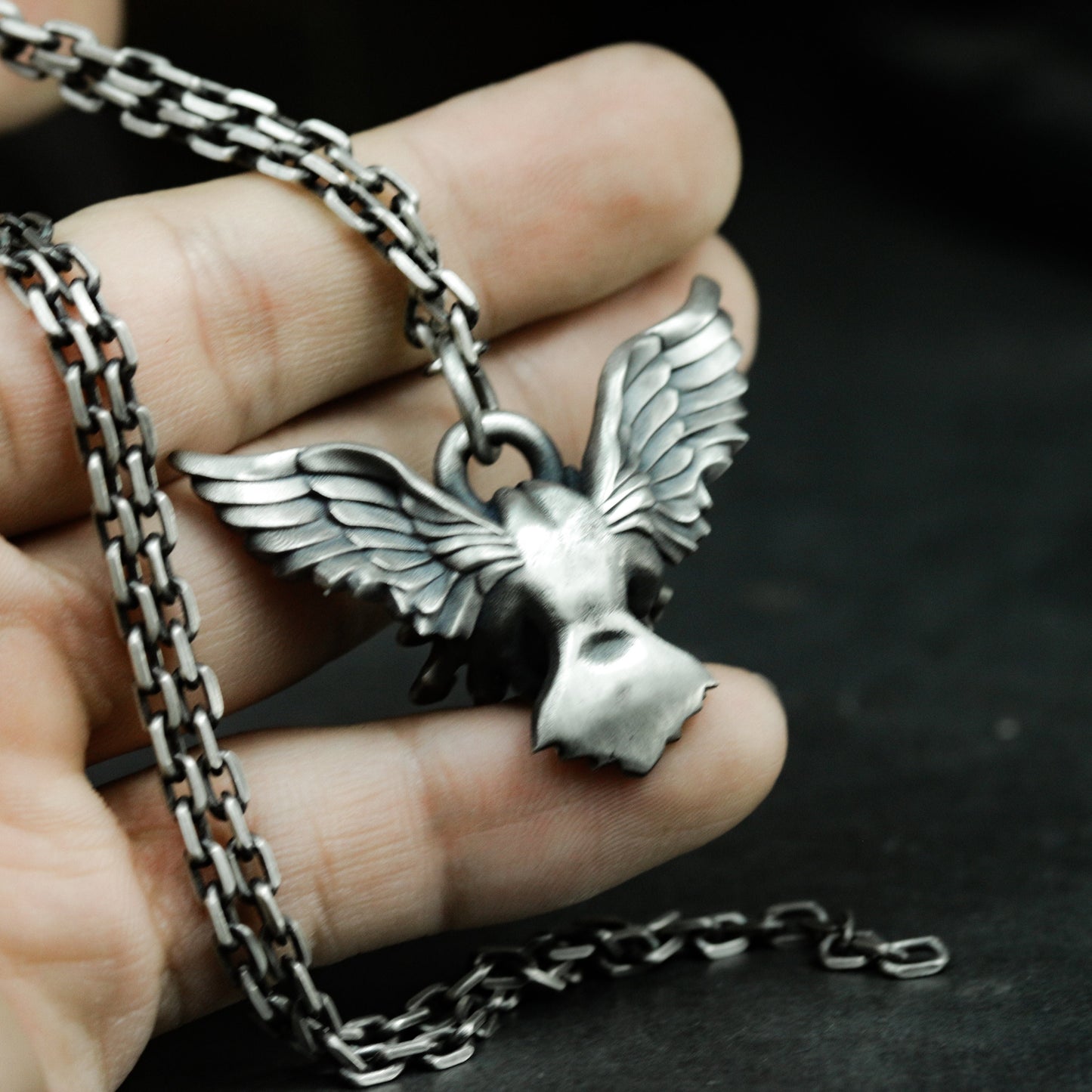 Winged Eye Gear Pendant ¨C 925 Silver Handmade