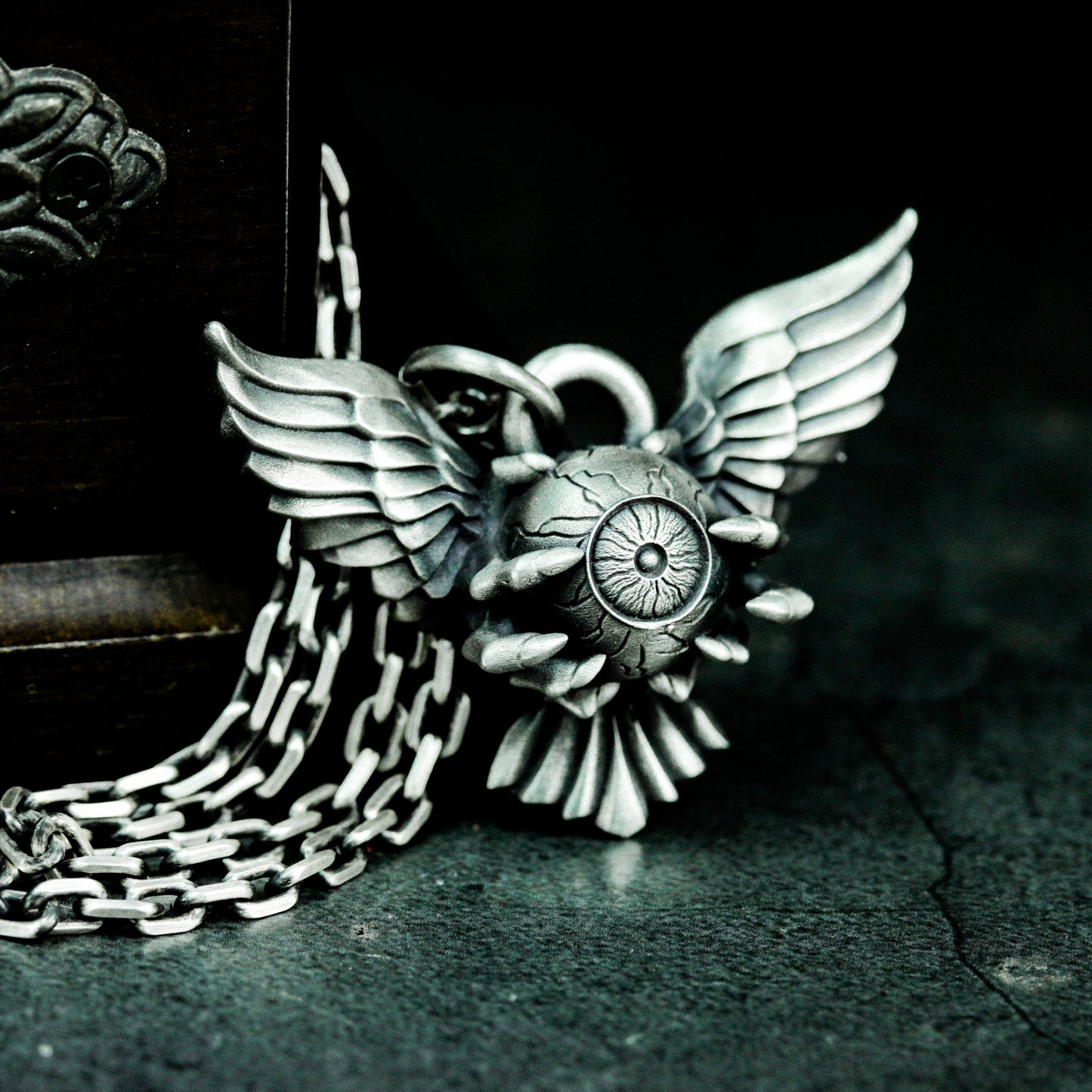 Winged Eye Gear Pendant ¨C 925 Silver Handmade