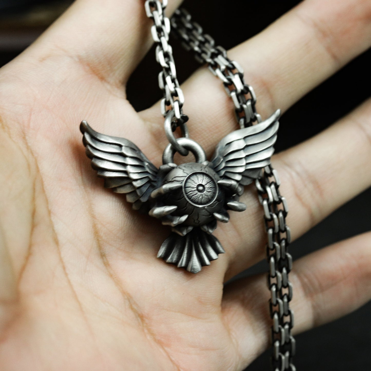 Winged Eye Gear Pendant ¨C 925 Silver Handmade