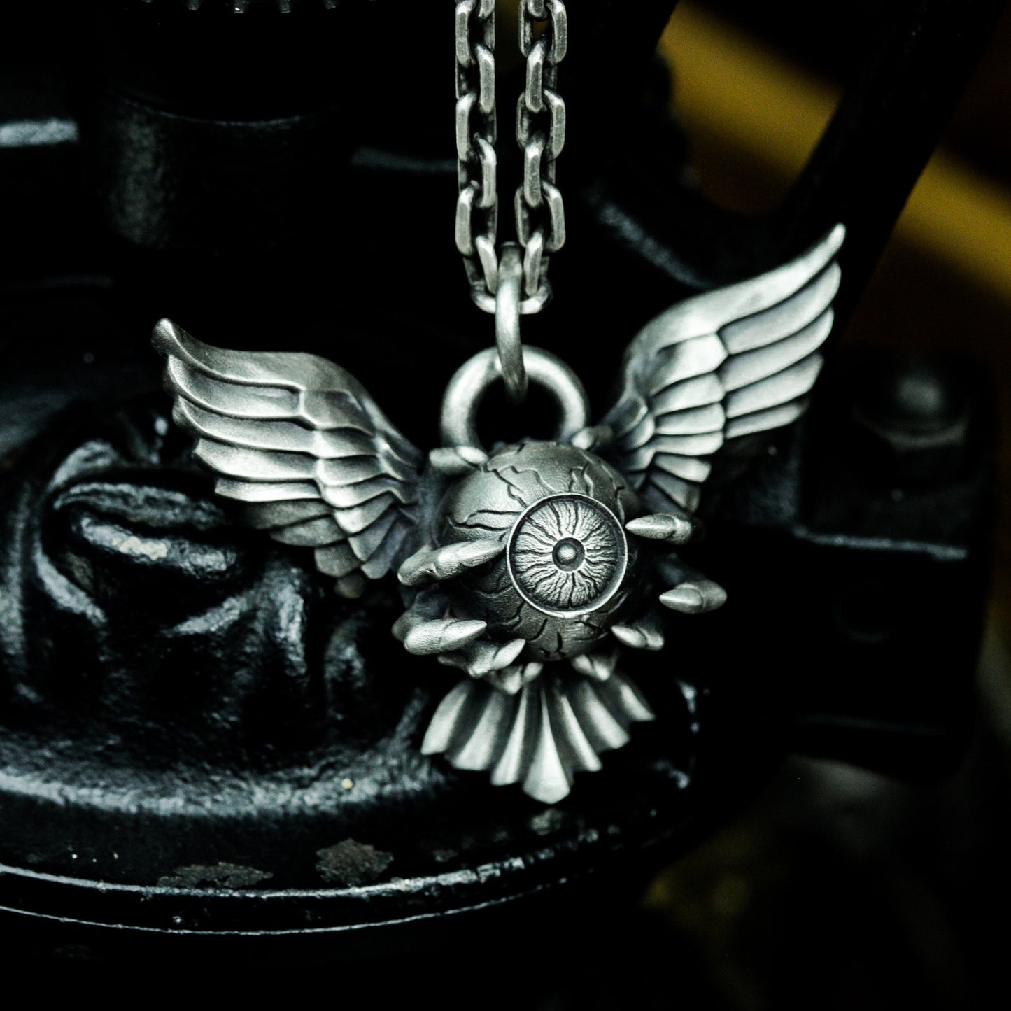 Winged Eye Gear Pendant ¨C 925 Silver Handmade