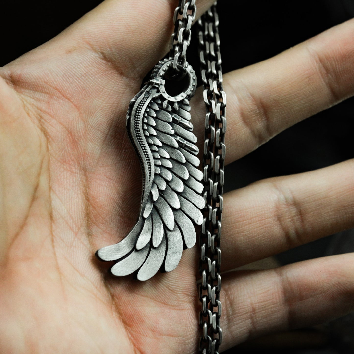 Mecha Feather Wing Pendant - 925 Sterling Silver Handmade
