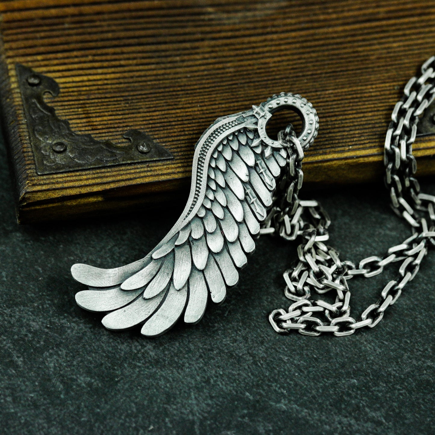 Mecha Feather Wing Pendant - 925 Sterling Silver Handmade