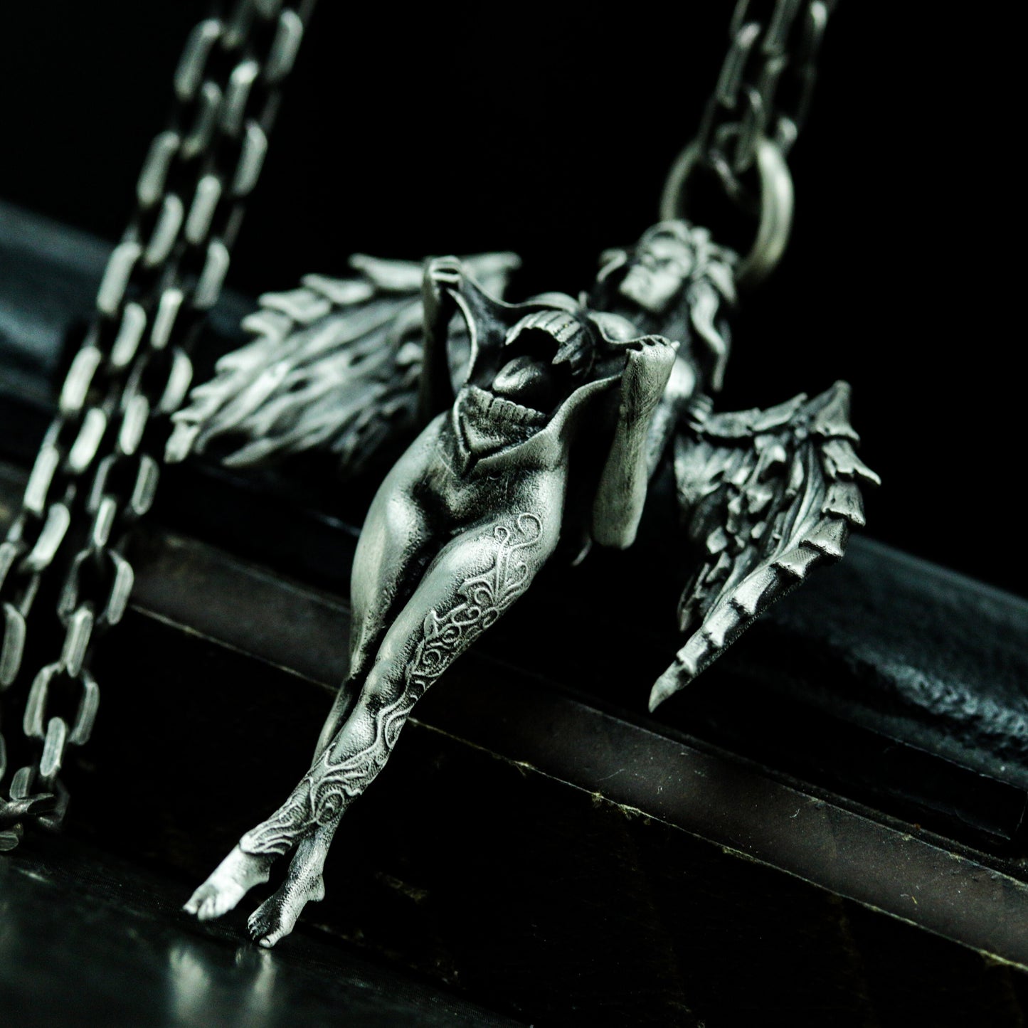 Fallen Angel Pendant - 925 Silver Handmade Gothic Guardian