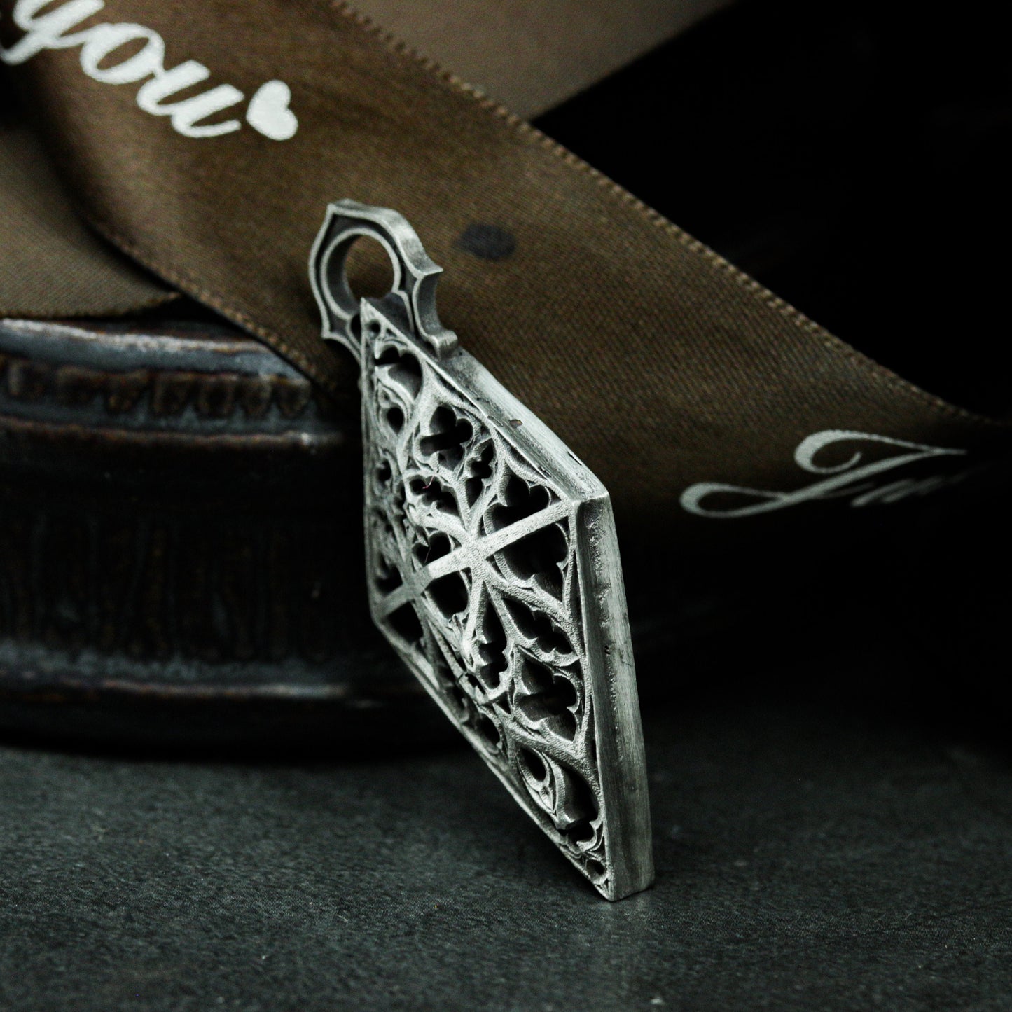 Geometric Gothic Lace Pendant ¨C 925 Sterling Silver Handmade