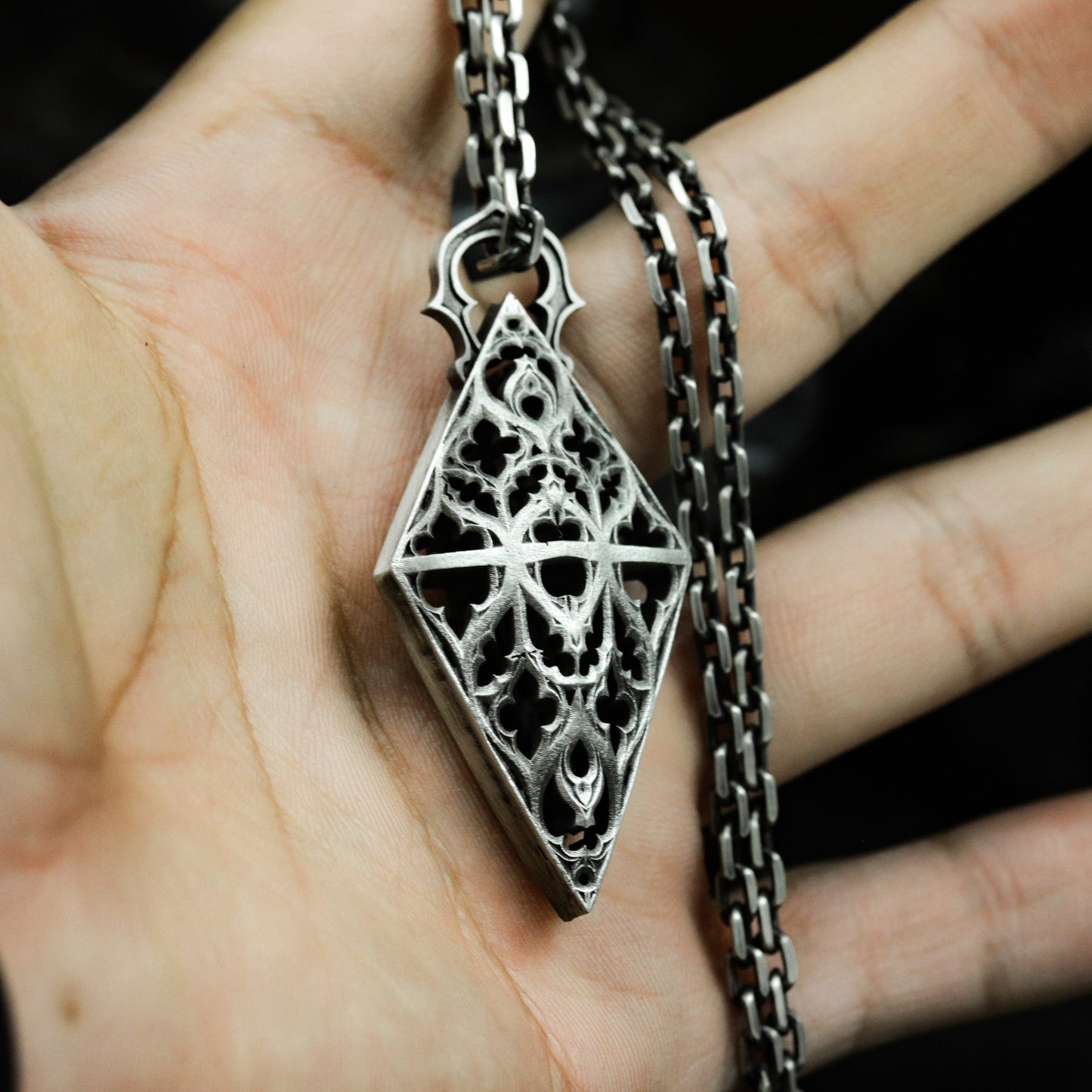 Geometric Gothic Lace Pendant ¨C 925 Sterling Silver Handmade