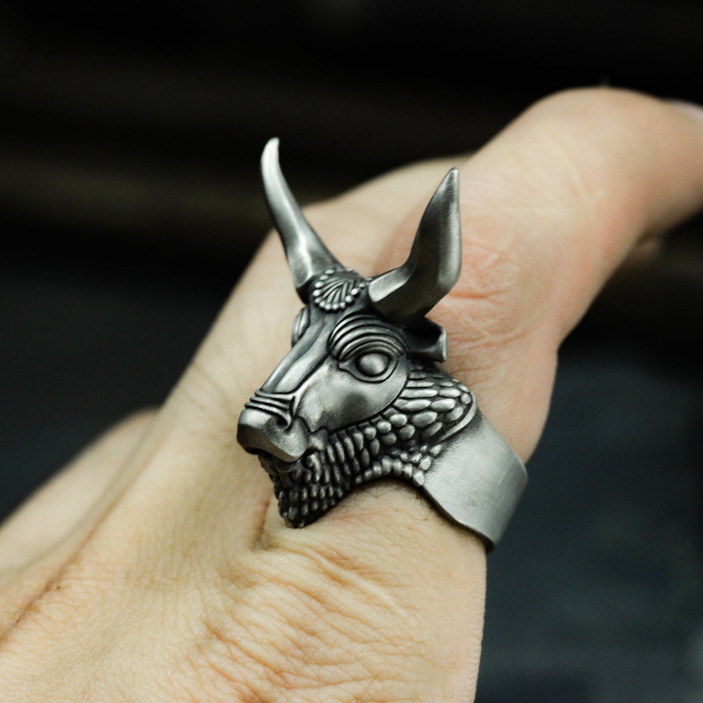 Bull Totem Ring ¨C Handmade 925 Silver Tribal Guardian Band