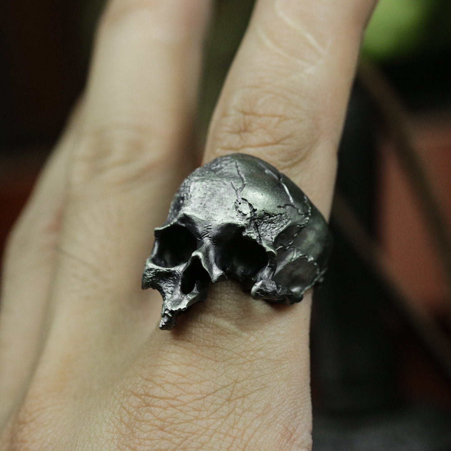 Cracked Skull Ring - 925 Silver Handmade Wounded Symbol