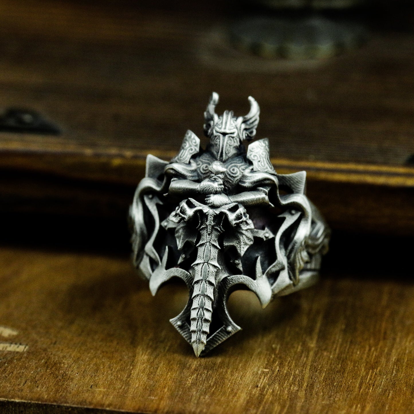 Horned Demon Sword Ring - 925 Sterling Silver Handmade
