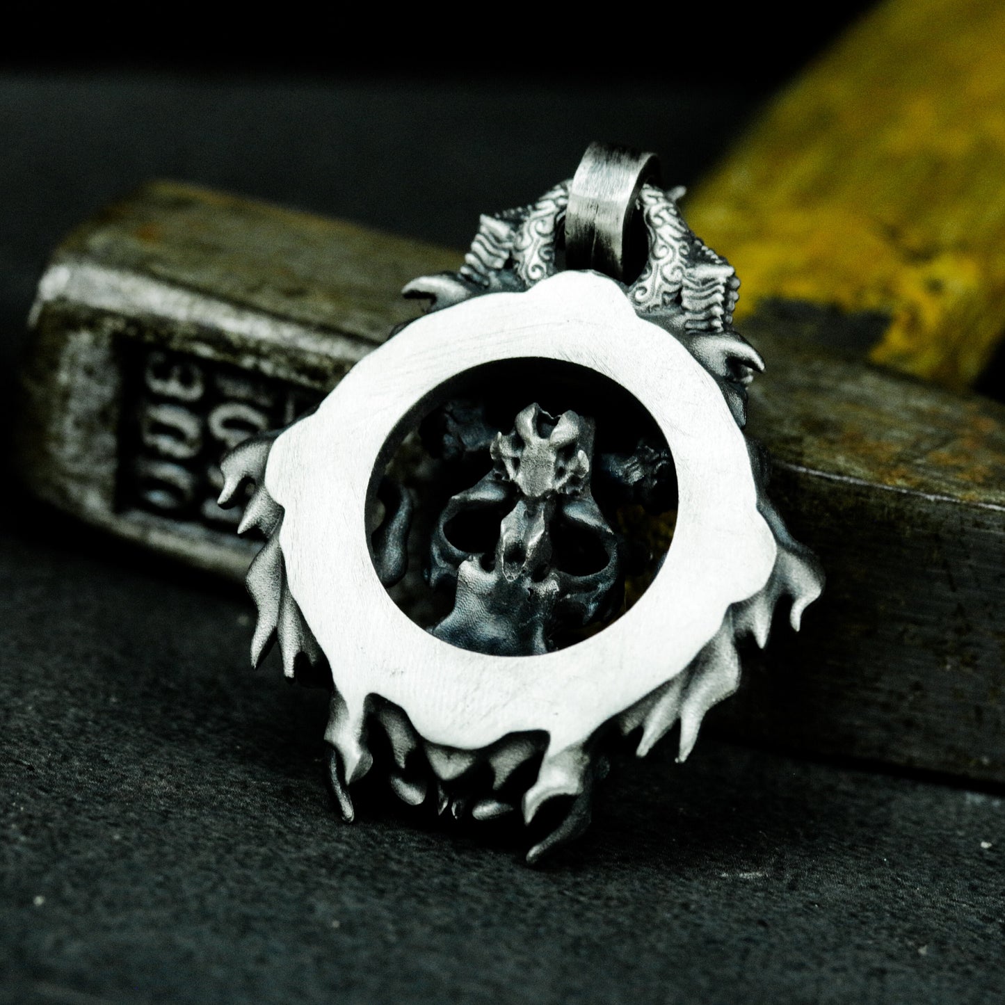 Beast Skull Pendant with Gothic Frame ¨C 925 Sterling Silver Handmade