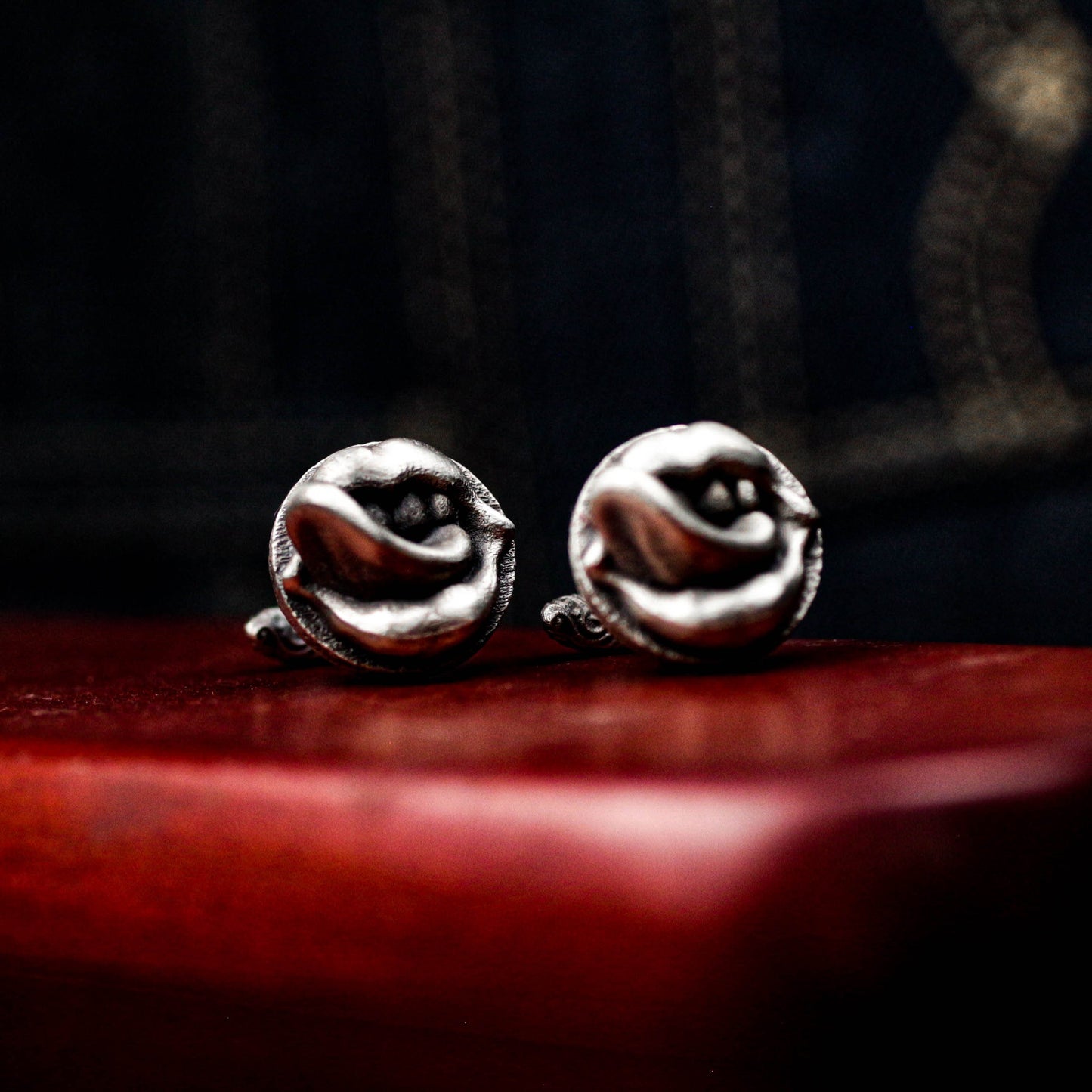 Playful Tongue-Out Mouth Cufflinks, 925 Silver Handmade
