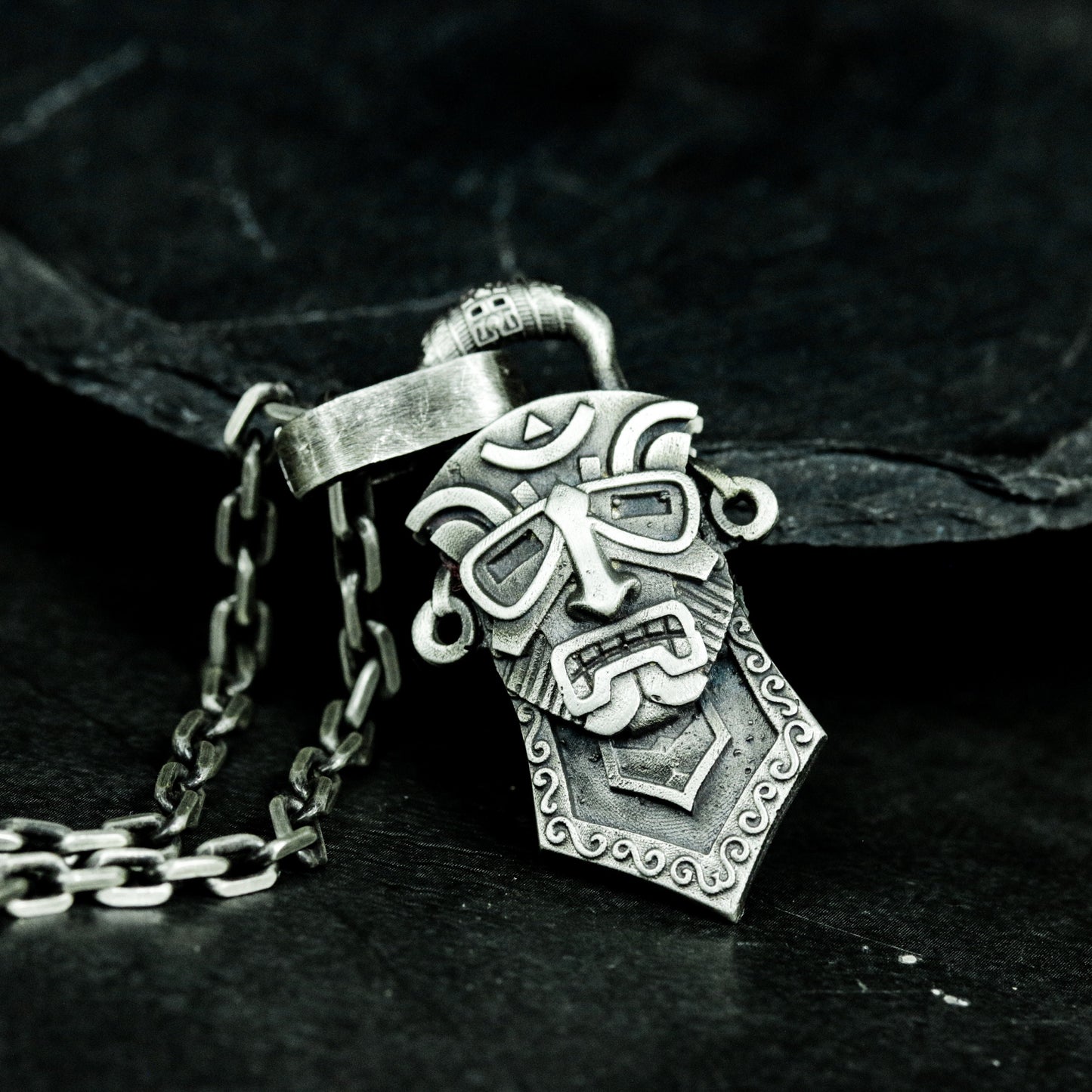 Tribal Mask Pendant ¨C Handmade 925 Silver Ancient Totem Necklace