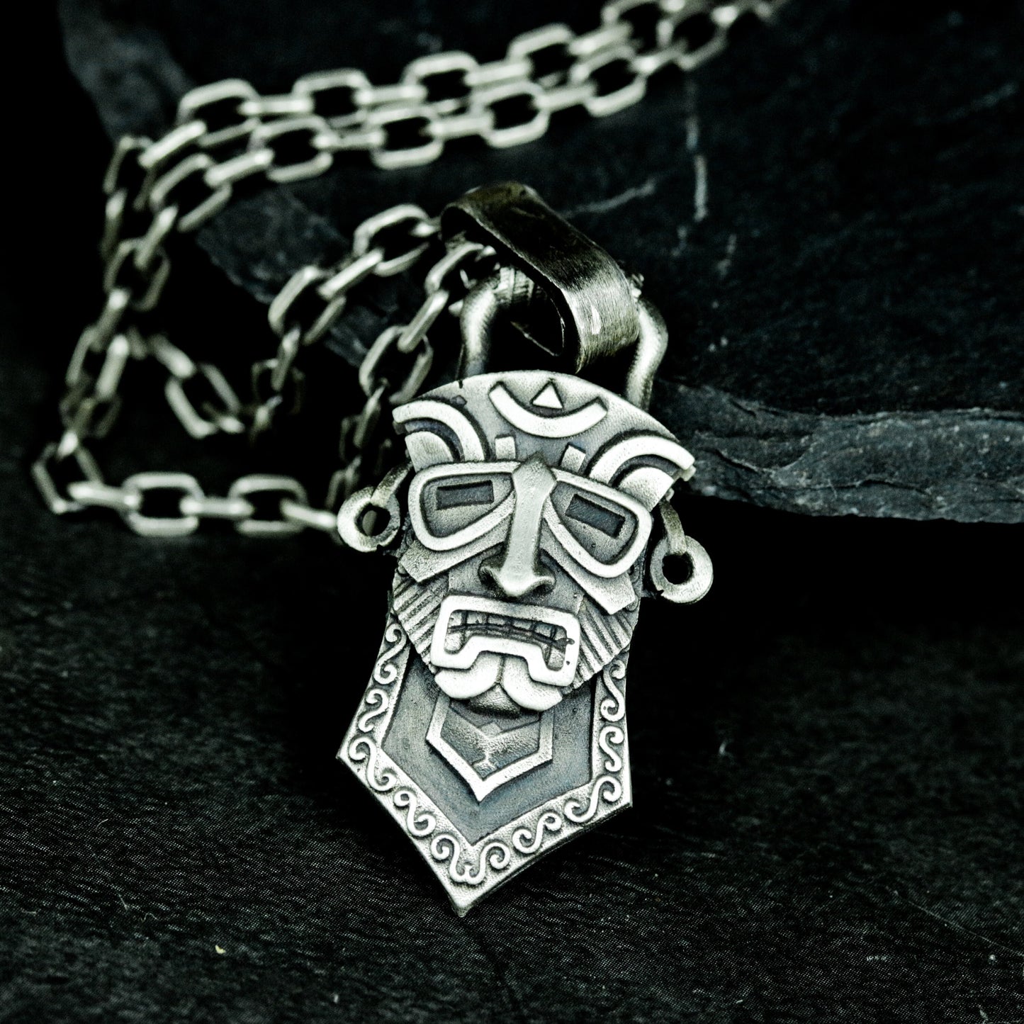 Tribal Mask Pendant ¨C Handmade 925 Silver Ancient Totem Necklace