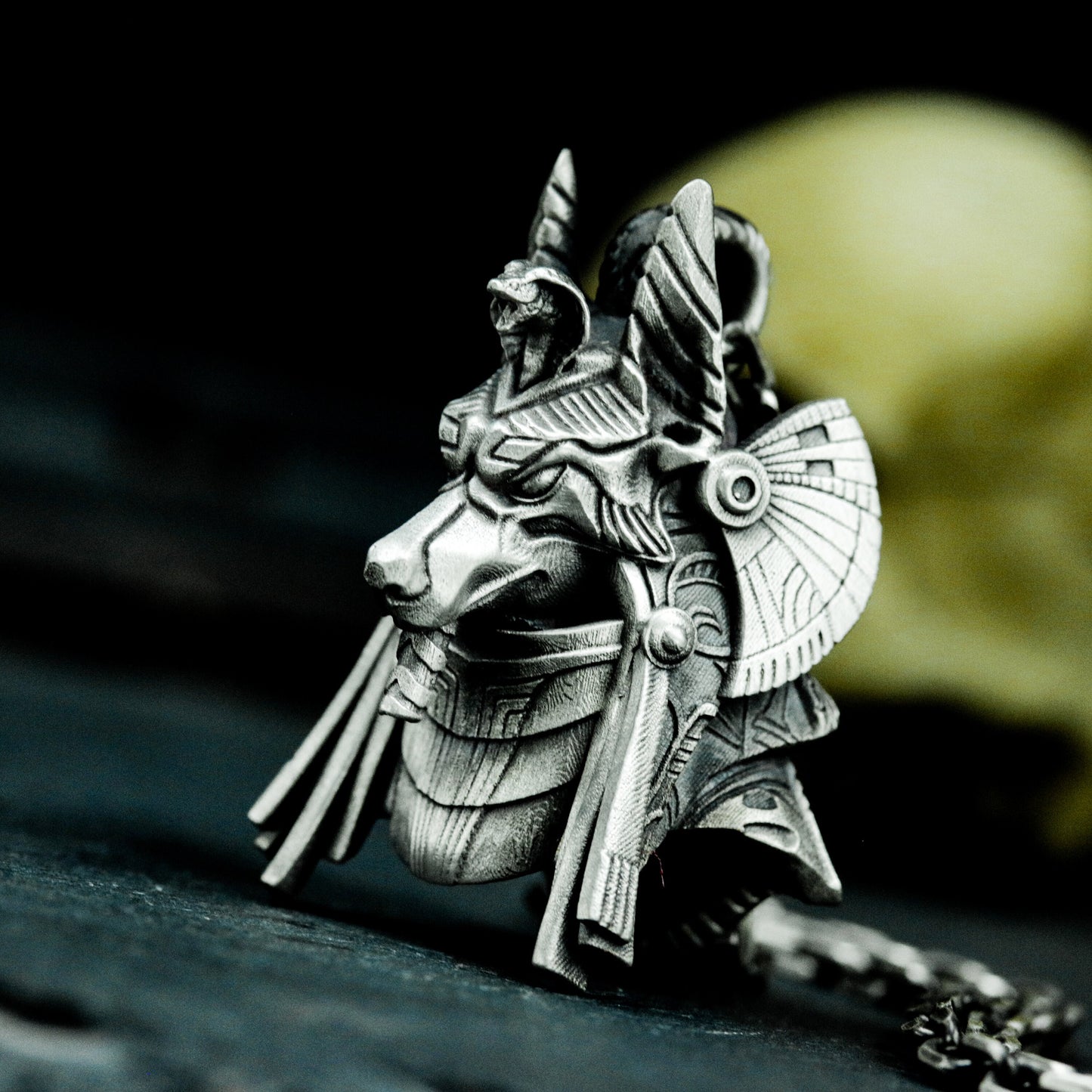 Anubis Jackal Pendant with Tribal-Tech Armor - 925 Sterling Silver Handmade