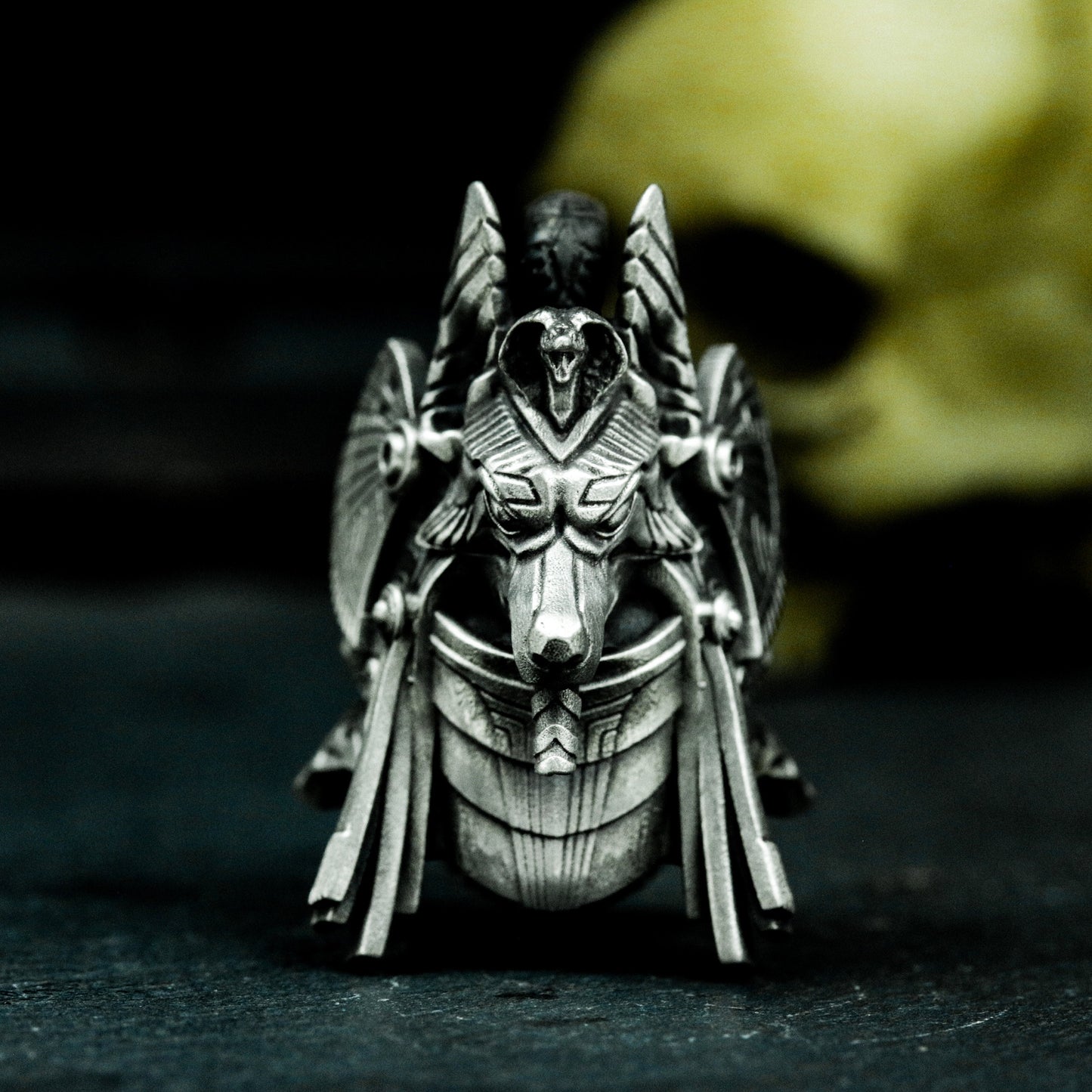 Anubis Jackal Pendant with Tribal-Tech Armor - 925 Sterling Silver Handmade