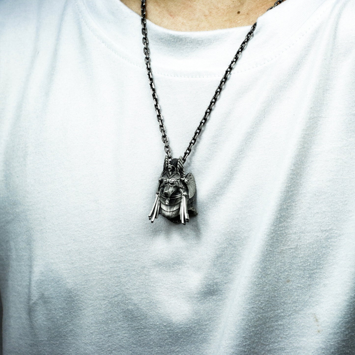 Anubis Jackal Pendant with Tribal-Tech Armor - 925 Sterling Silver Handmade