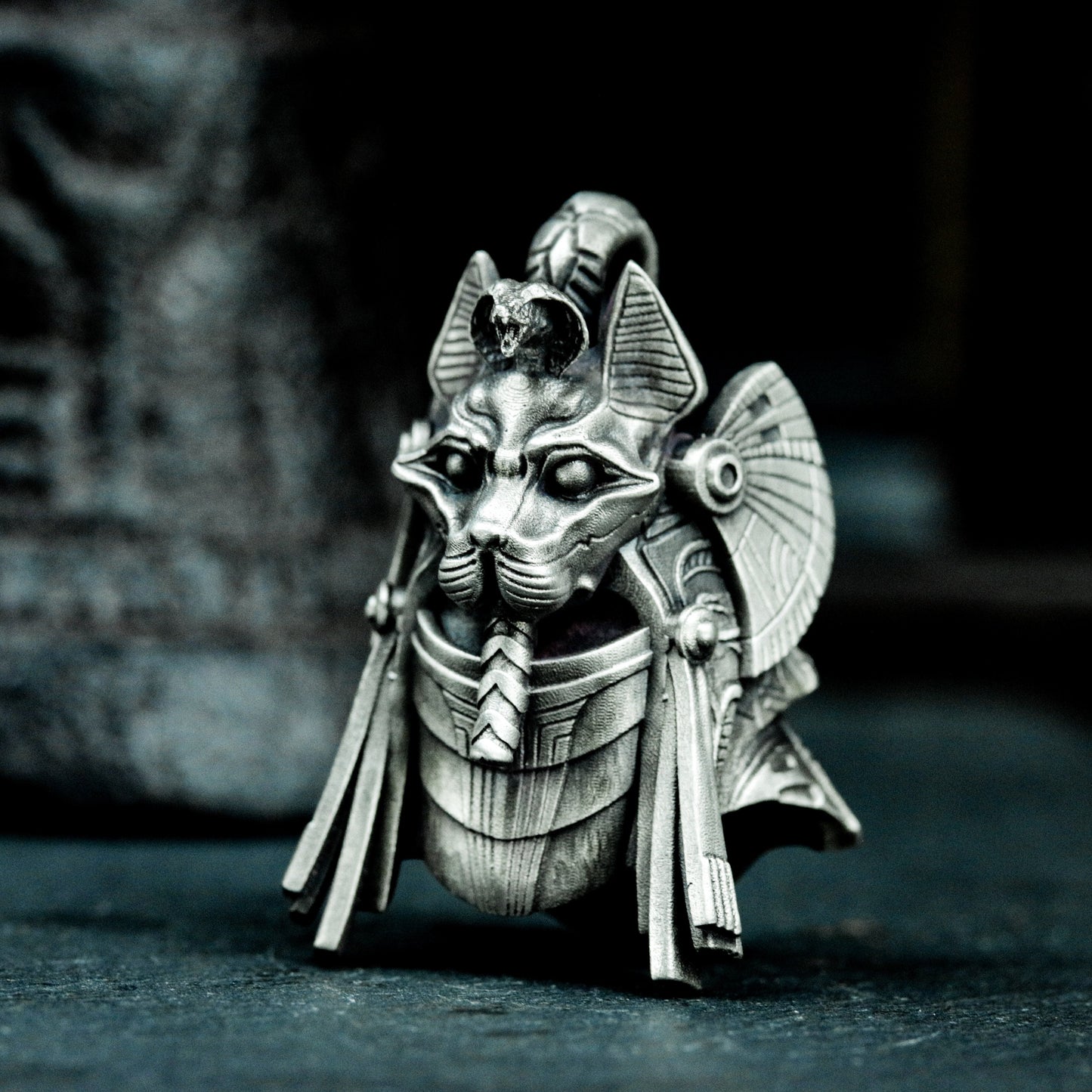 Bastet Warrior Pendant with Futuristic Armor - 925 Sterling Silver Handmade