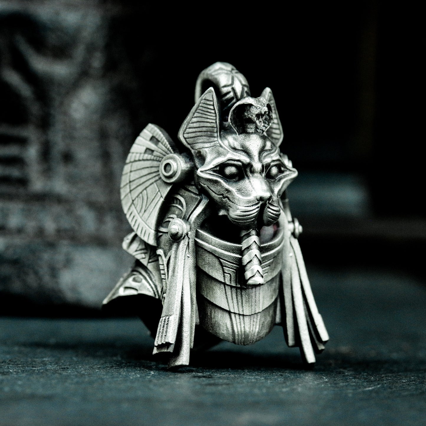 Bastet Warrior Pendant with Futuristic Armor - 925 Sterling Silver Handmade