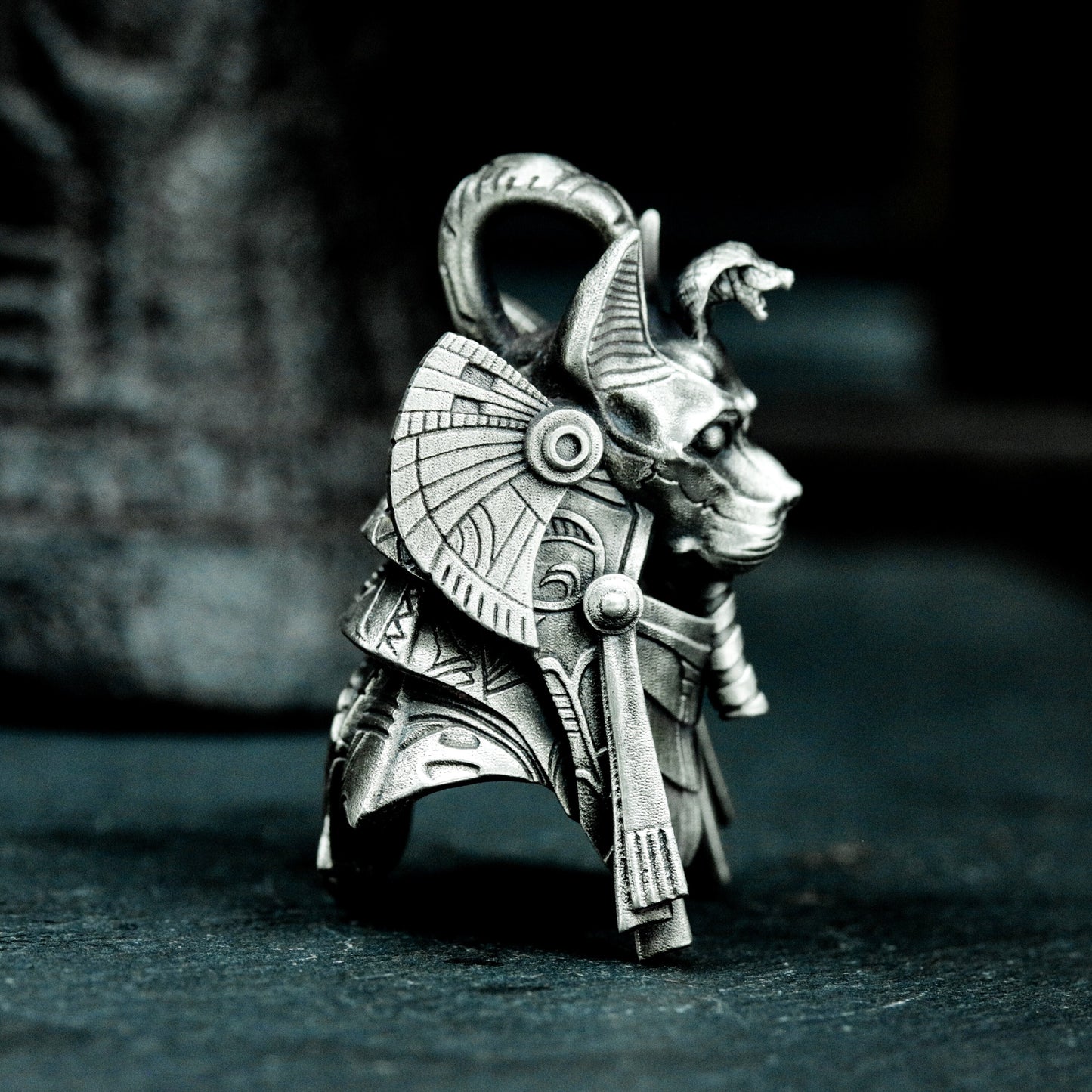 Bastet Warrior Pendant with Futuristic Armor - 925 Sterling Silver Handmade