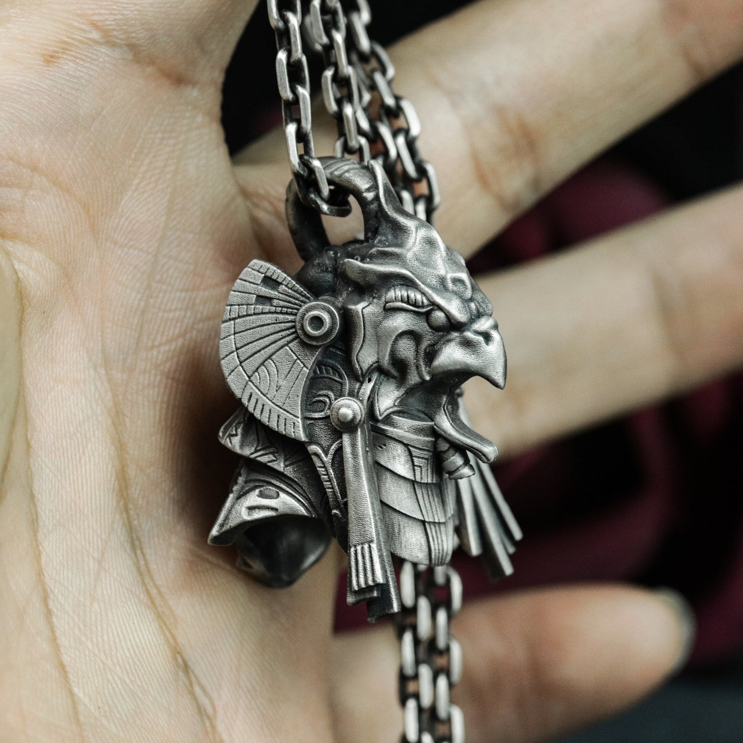 Horus Falcon Pendant with Armored Detail - 925 Sterling Silver Handmade