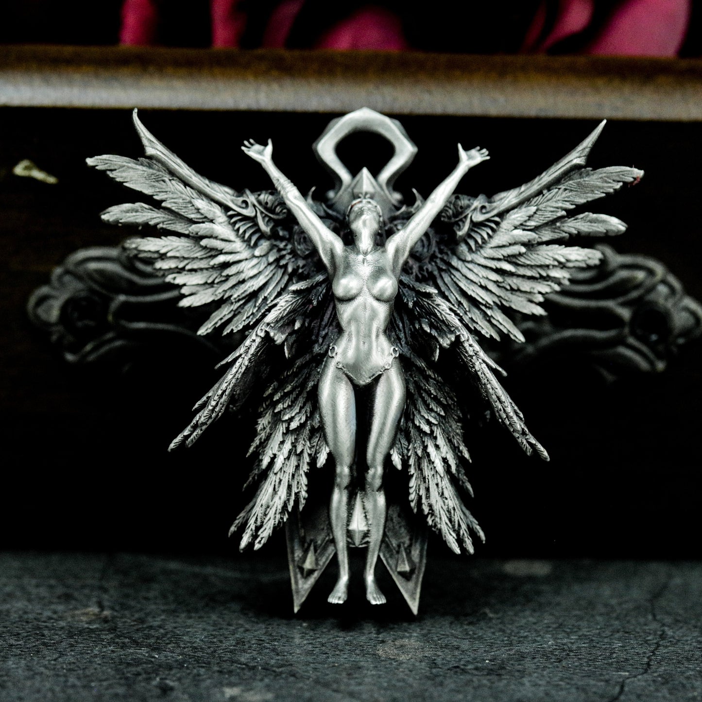 Fallen Angel Pendant with Outstretched Wings - 925 Sterling Silver Handmade