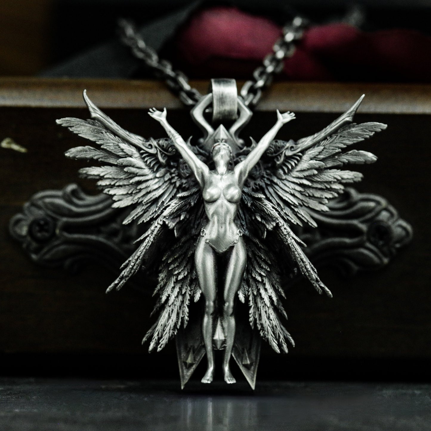 Fallen Angel Pendant with Outstretched Wings - 925 Sterling Silver Handmade