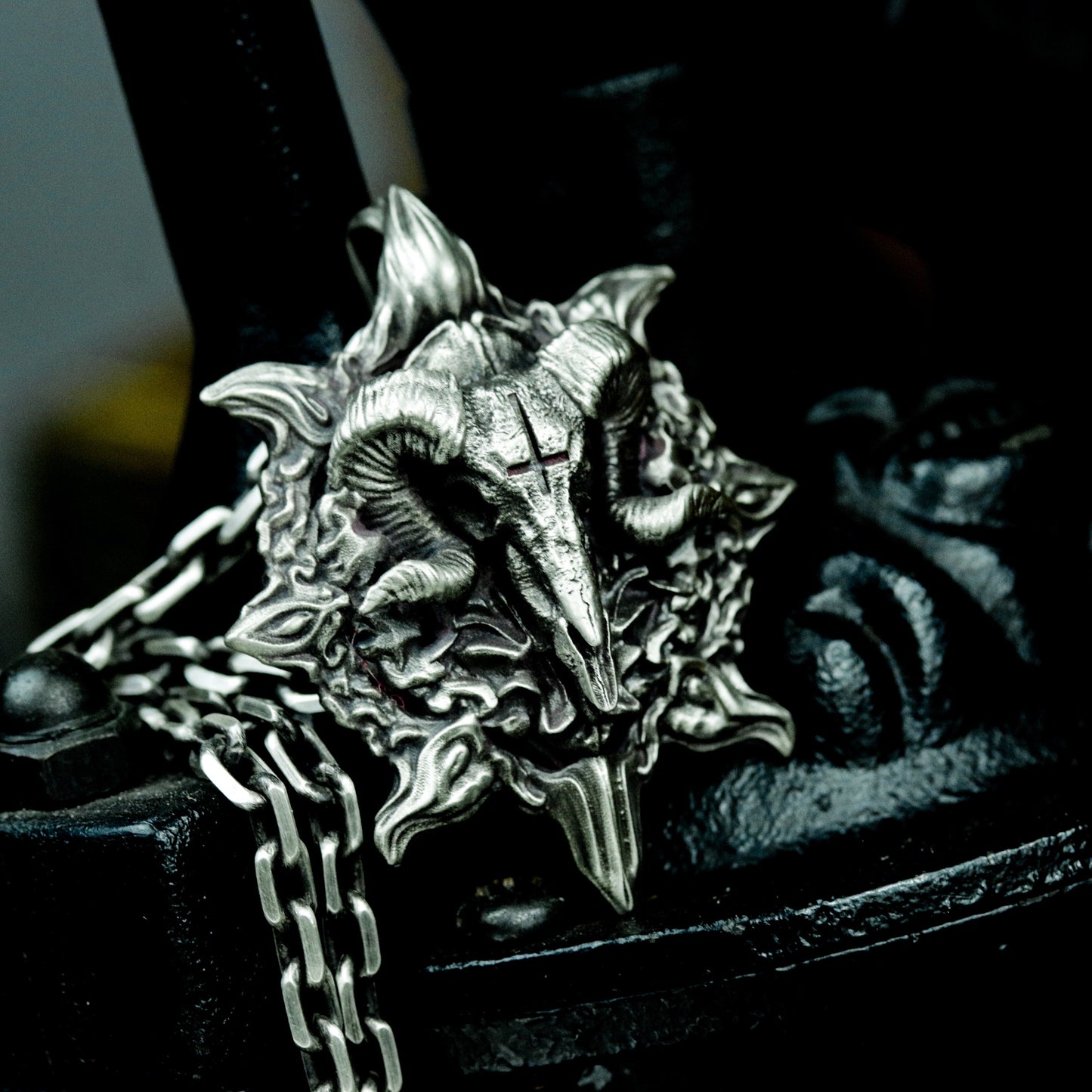 Ram Skull Pendant with Stylized Flames ¨C 925 Sterling Silver Handmade