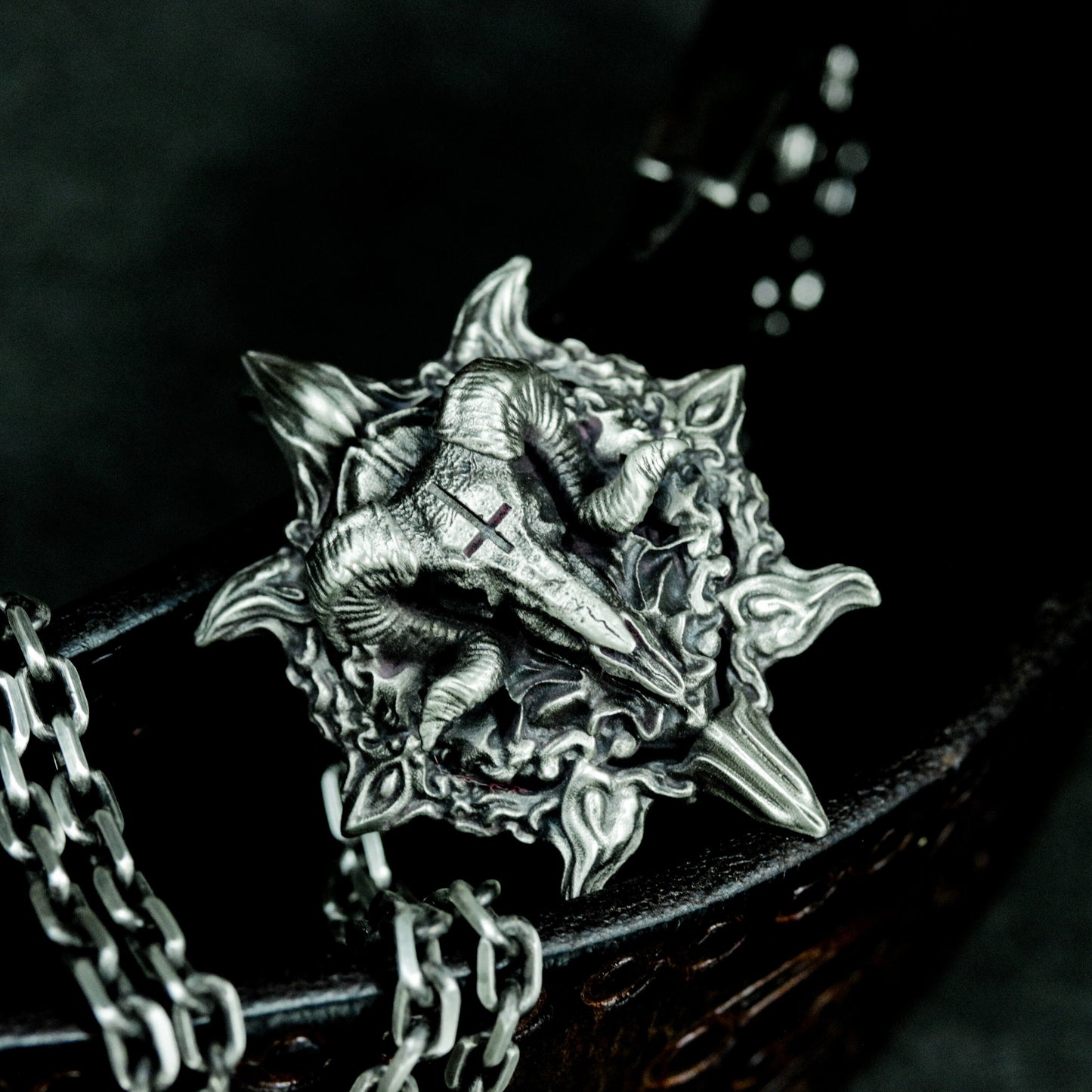 Ram Skull Pendant with Stylized Flames ¨C 925 Sterling Silver Handmade