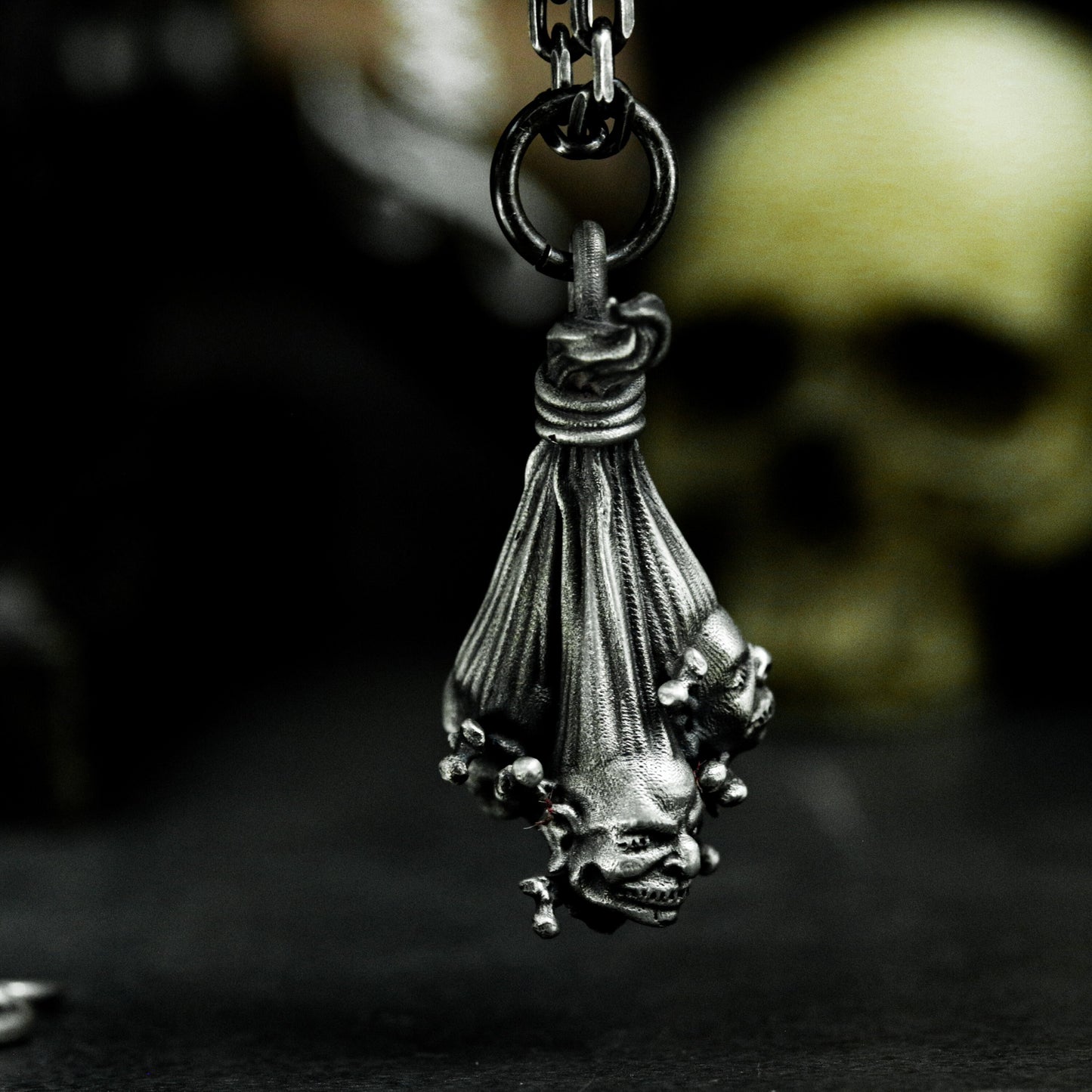 Twin Demon Pendant ¨C Handmade 925 Silver Double Skull Totem Necklace