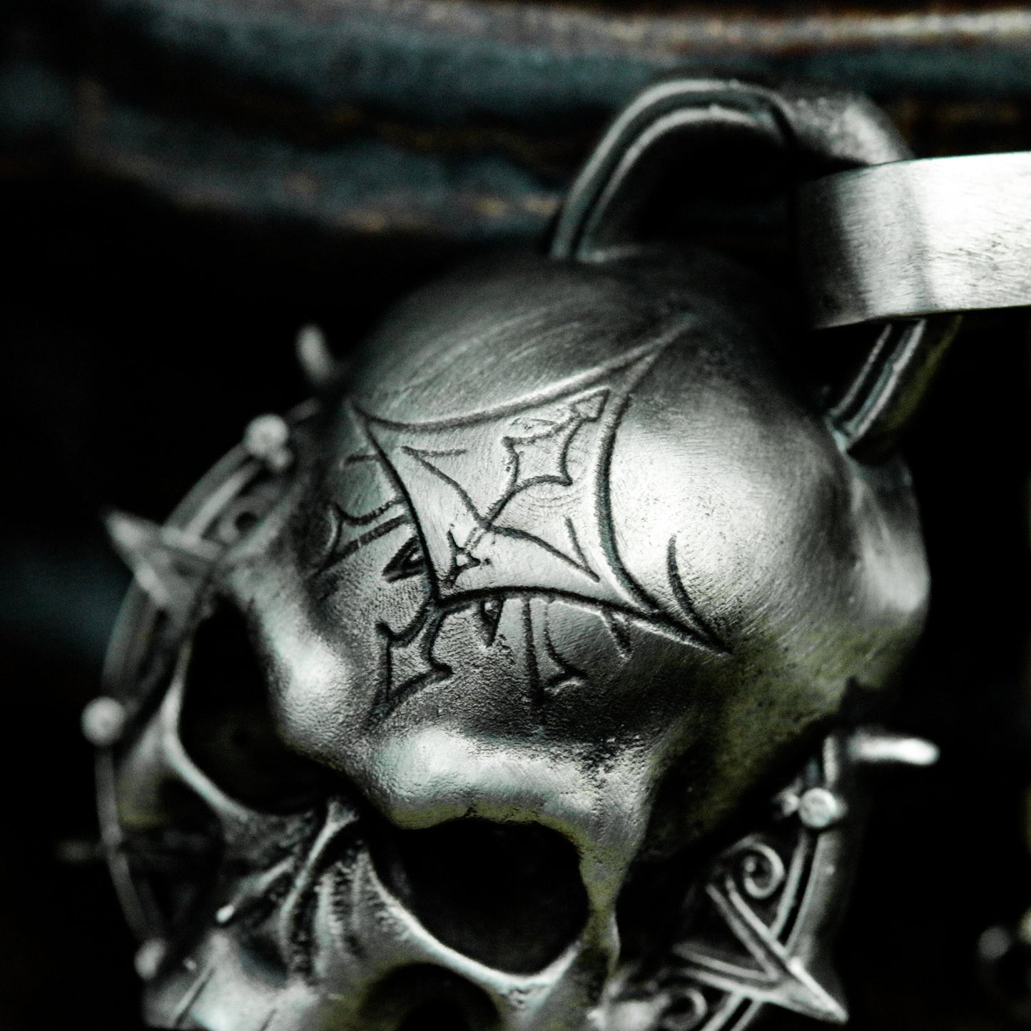 Skull with Spider Web Crown Pendant ¨C 925 Sterling Silver Handmade