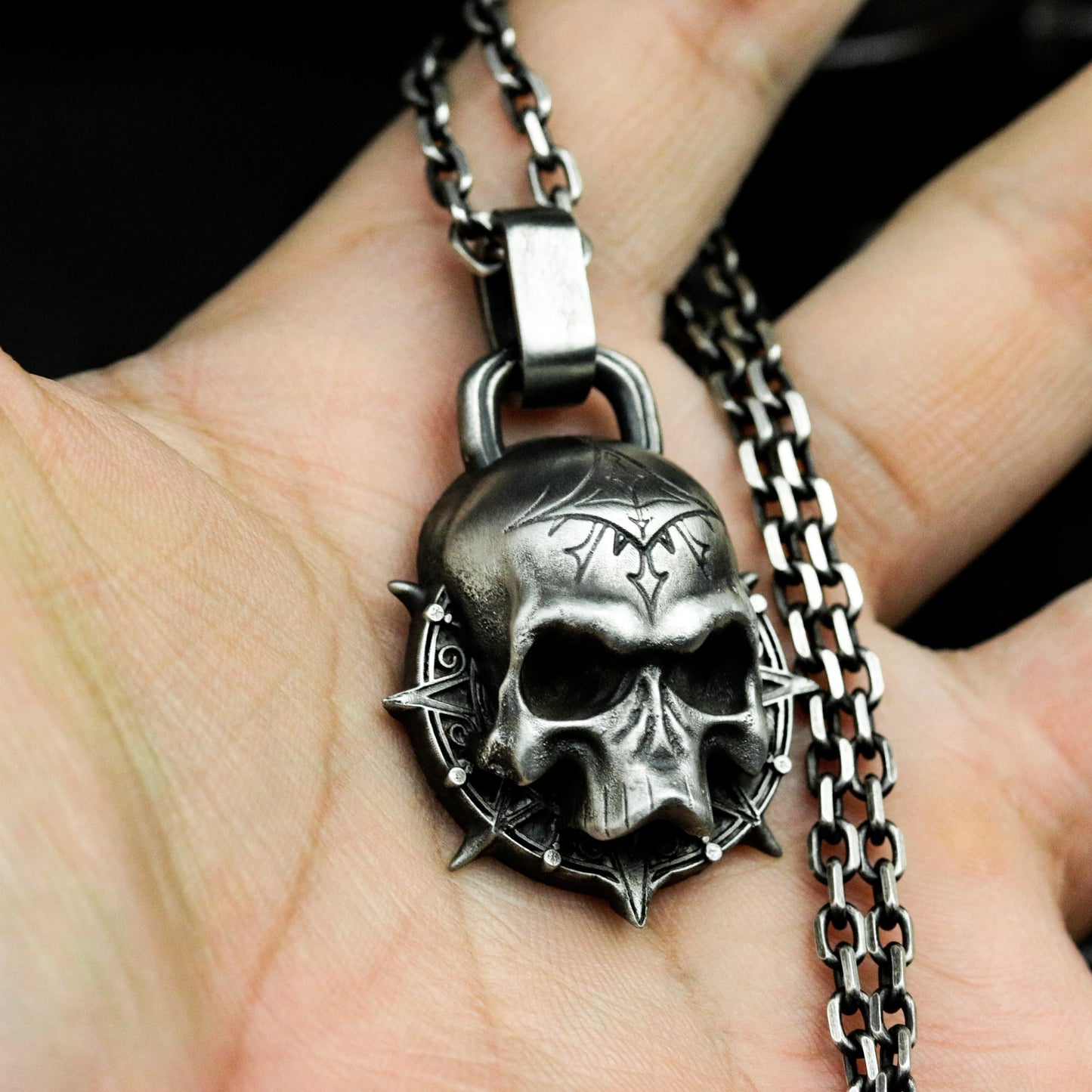 Skull with Spider Web Crown Pendant ¨C 925 Sterling Silver Handmade