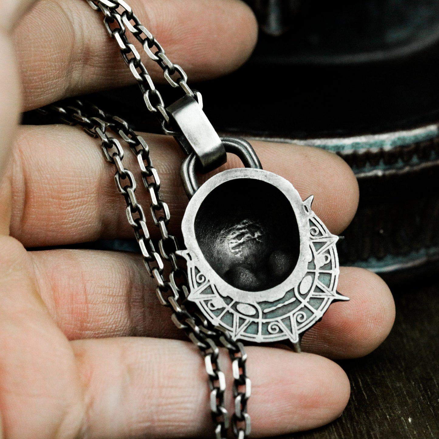 Skull with Spider Web Crown Pendant ¨C 925 Sterling Silver Handmade