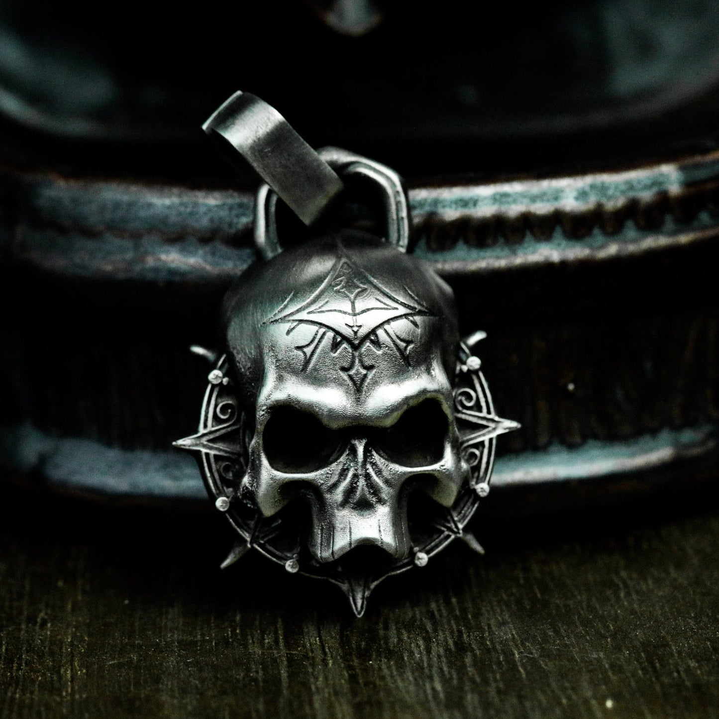 Skull with Spider Web Crown Pendant ¨C 925 Sterling Silver Handmade