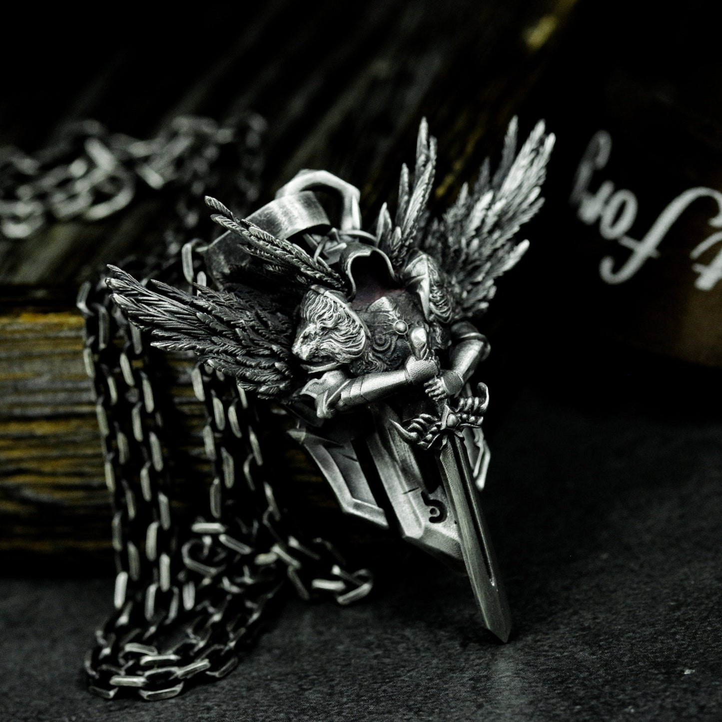 Winged Warrior Pendant with Blade and Shield - 925 Sterling Silver Handmade