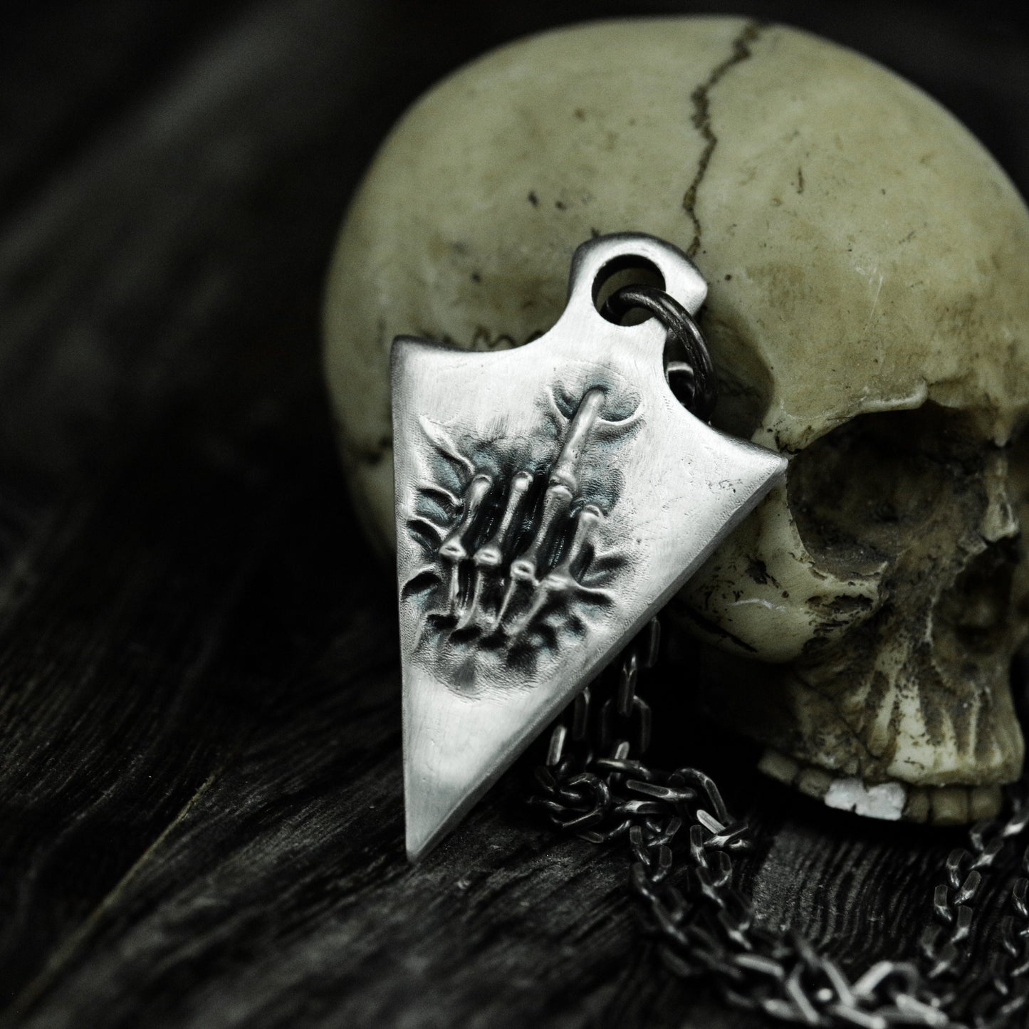Shield Hand Pendant ¨C Handmade 925 Silver Skeletal Sigil Necklace