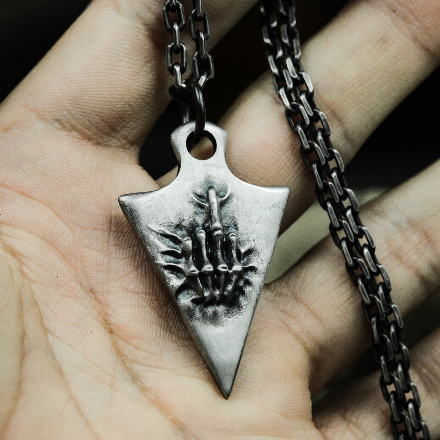 Shield Hand Pendant ¨C Handmade 925 Silver Skeletal Sigil Necklace