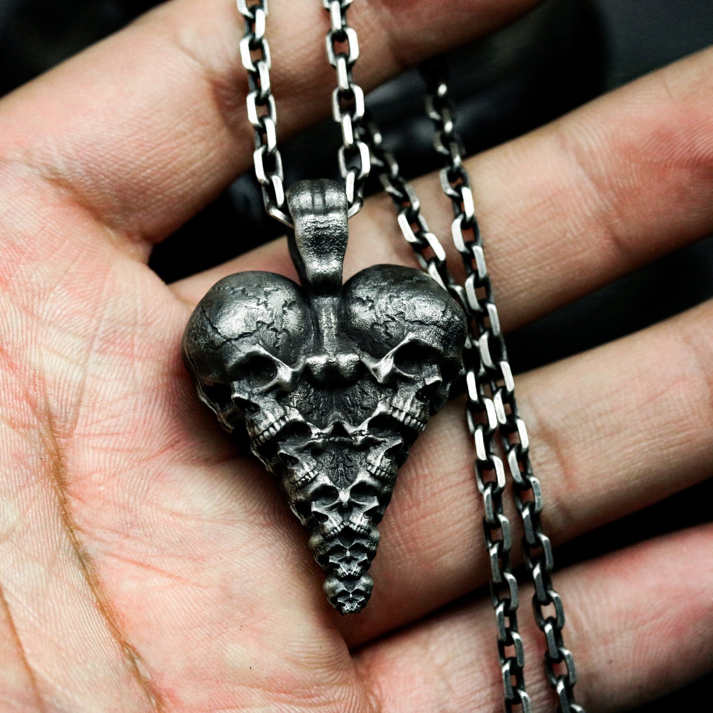 Cracked Heart Skull Pendant ¨C 925 Sterling Silver Handmade