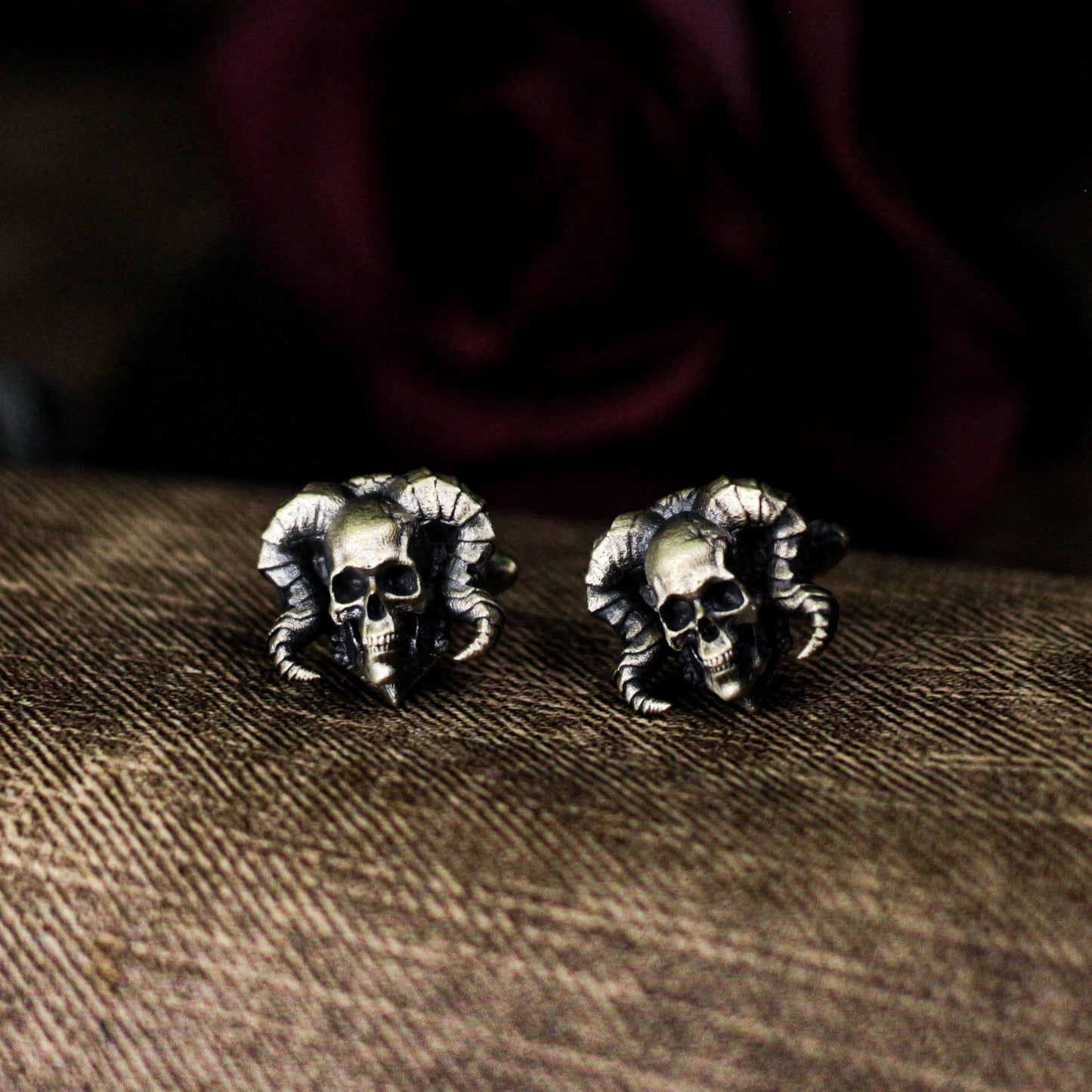 Ram's Horn Skull Cufflinks - 925 Sterling Silver Handmade