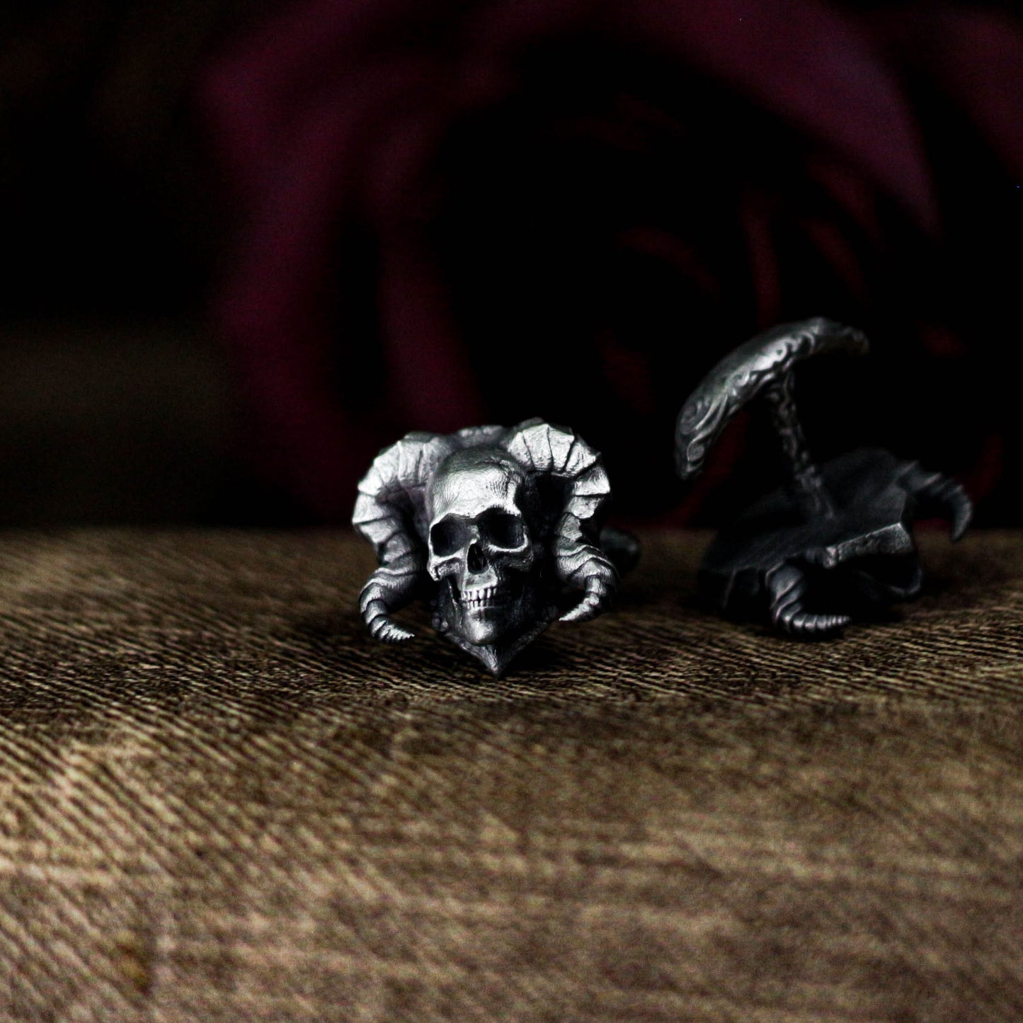 Ram's Horn Skull Cufflinks - 925 Sterling Silver Handmade
