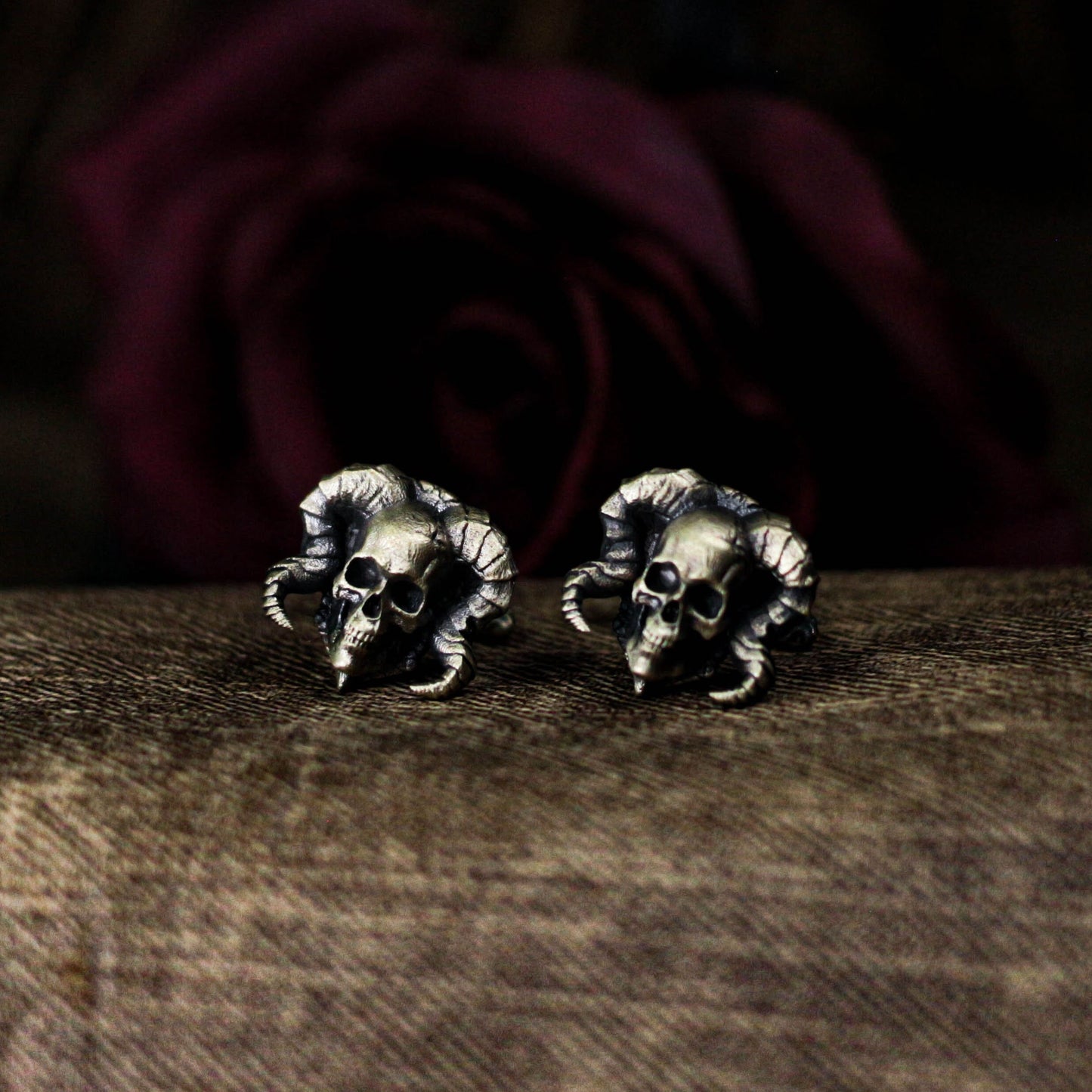 Ram's Horn Skull Cufflinks - 925 Sterling Silver Handmade