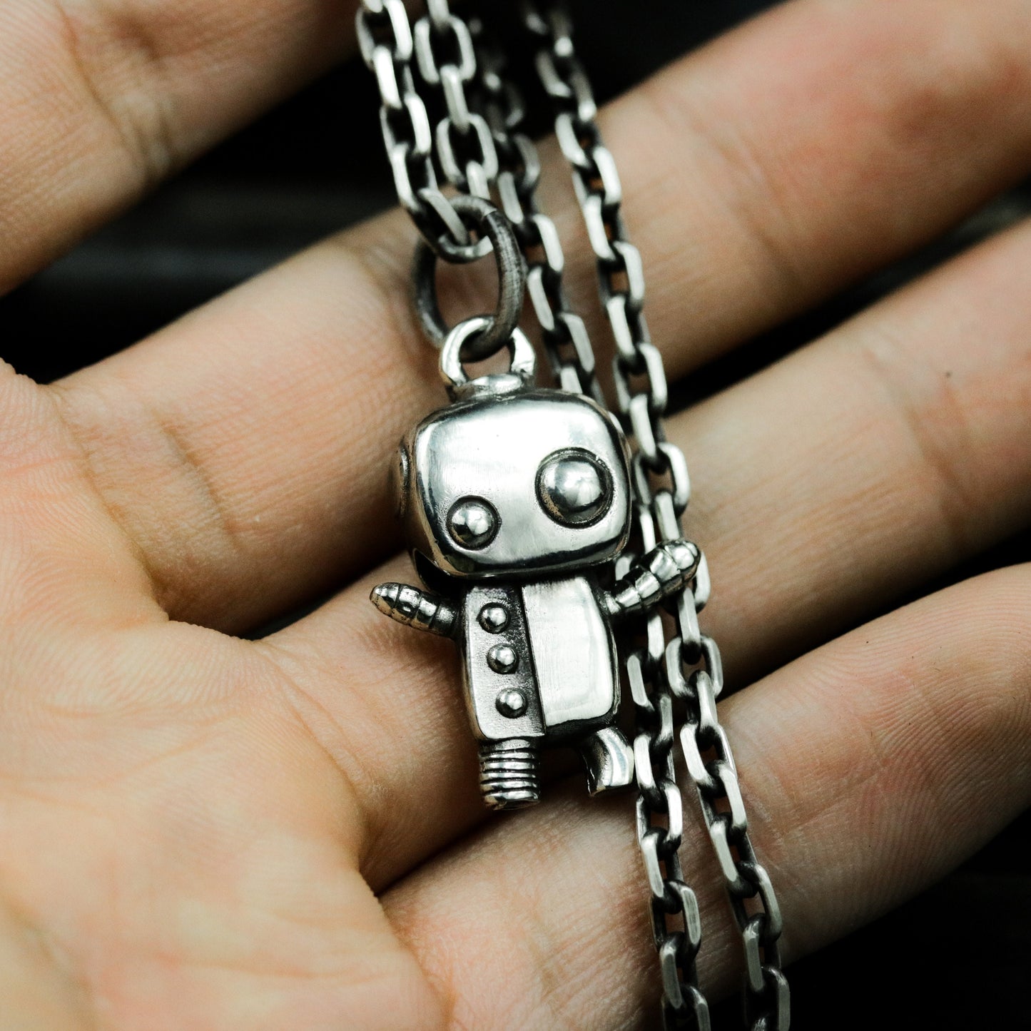 Asymmetric Robot Pendant - 925 Silver Handmade
