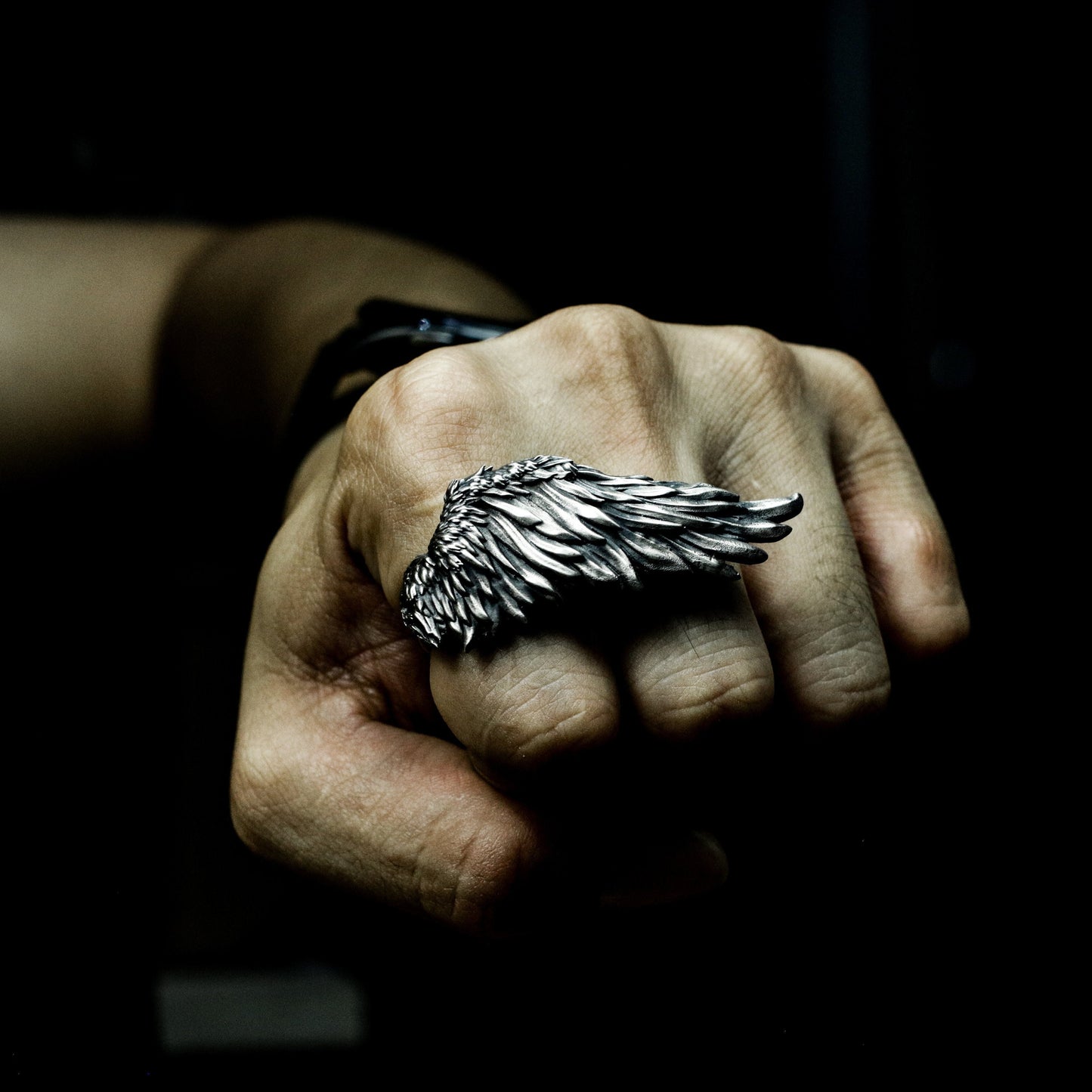 Soaring Wing Ring with Feathered Detail - 925 Sterling Silver Handmade