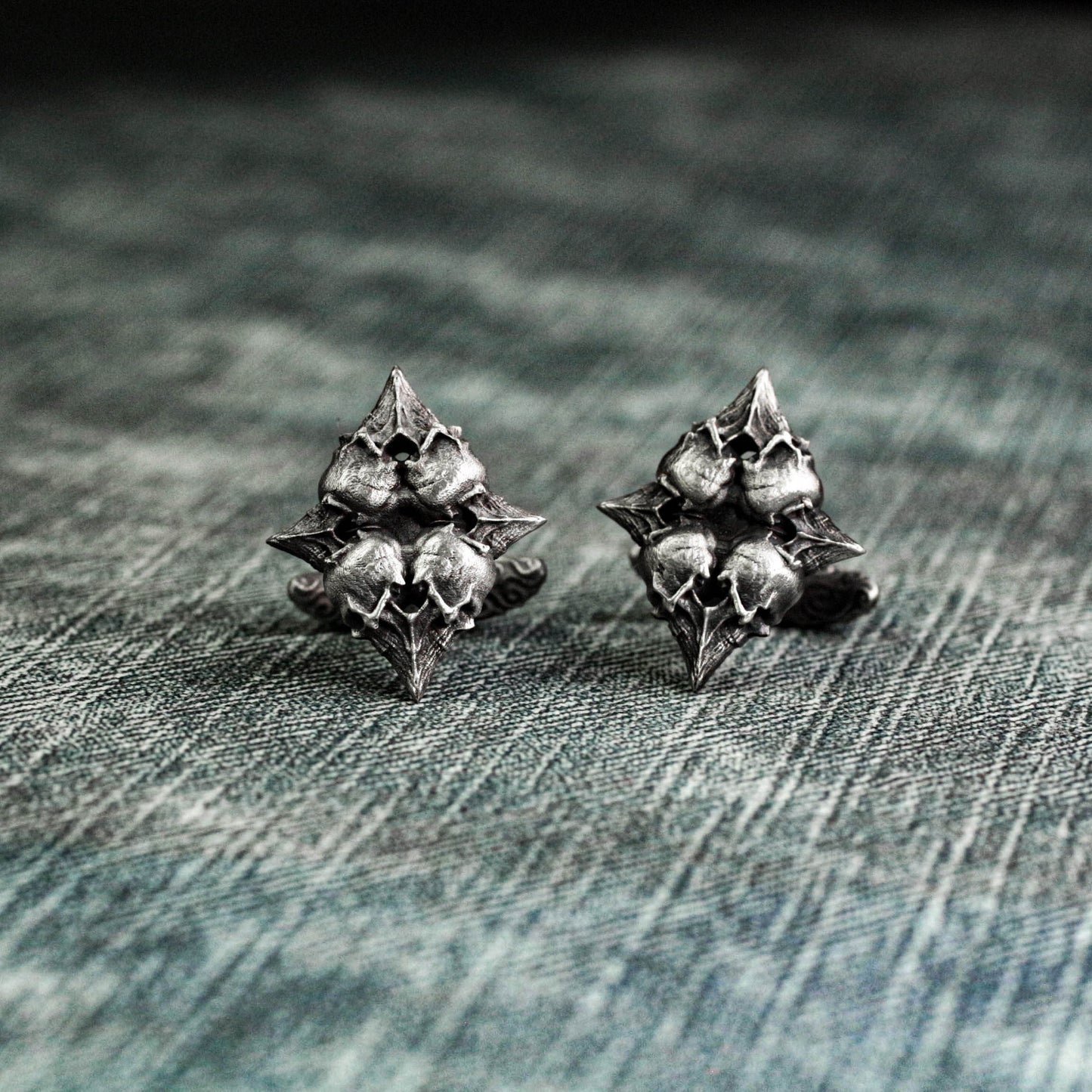 Playing Card Skull Cufflinks - 925 Sterling Silver Handmade