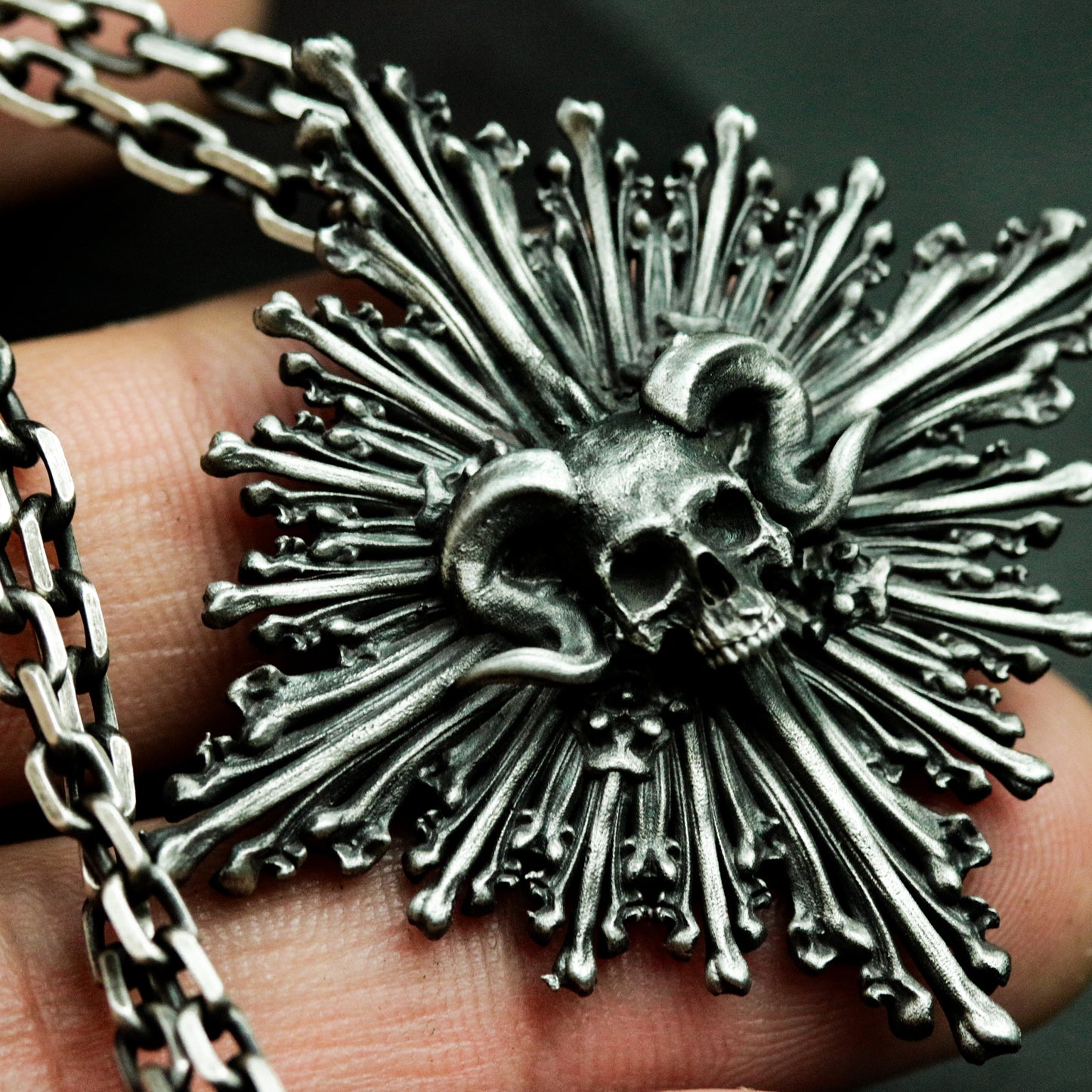 Radiant Skull Pendant with Spiked Halo ¨C 925 Sterling Silver Handmade
