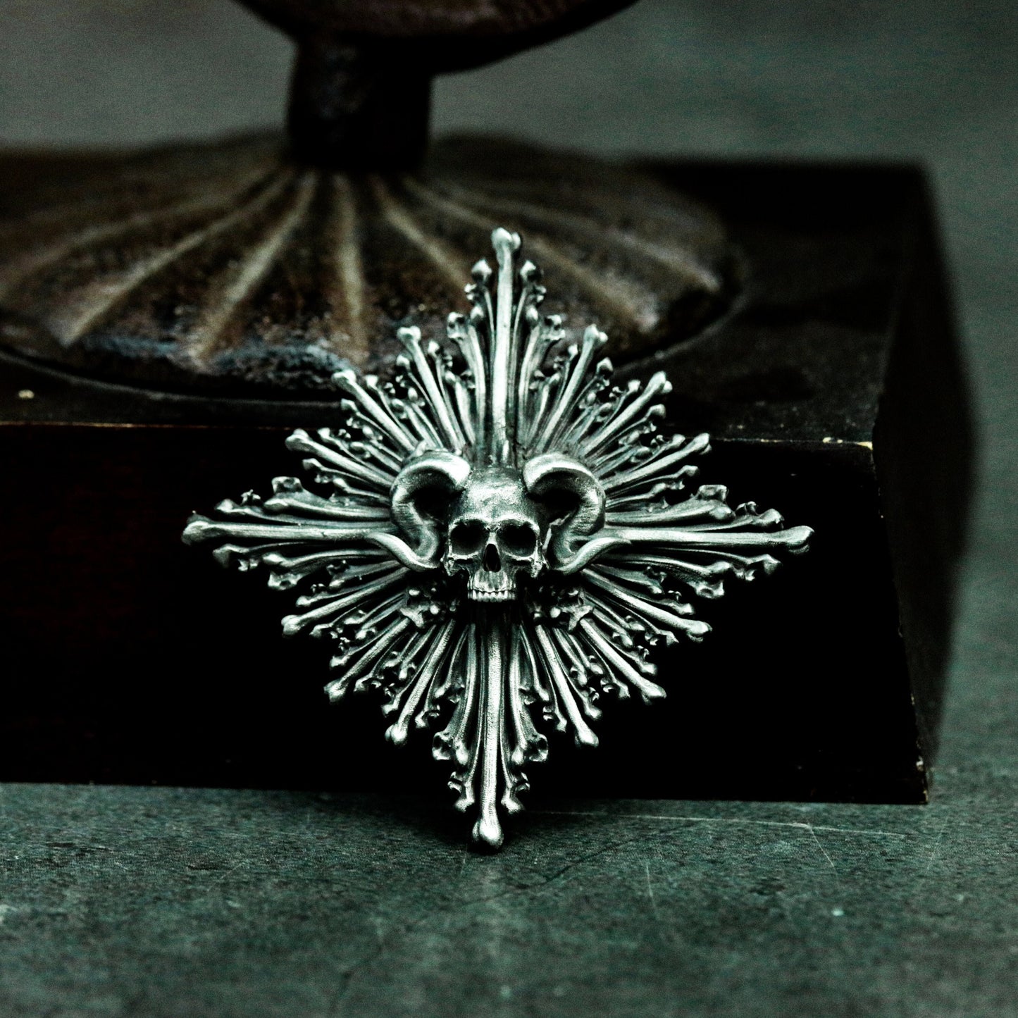 Radiant Skull Pendant with Spiked Halo ¨C 925 Sterling Silver Handmade