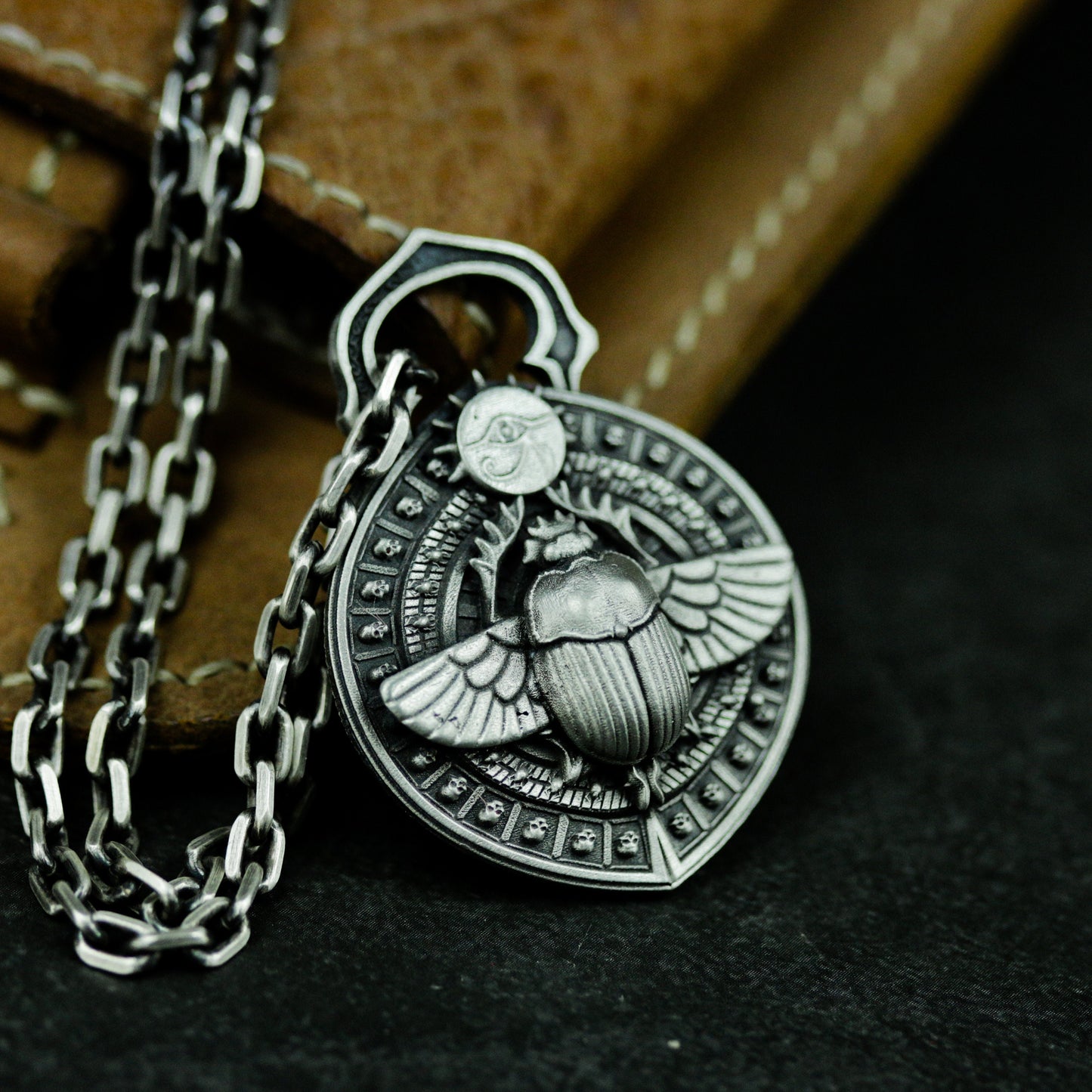 Scarab Medallion Pendant ¨C 925 Silver Handmade