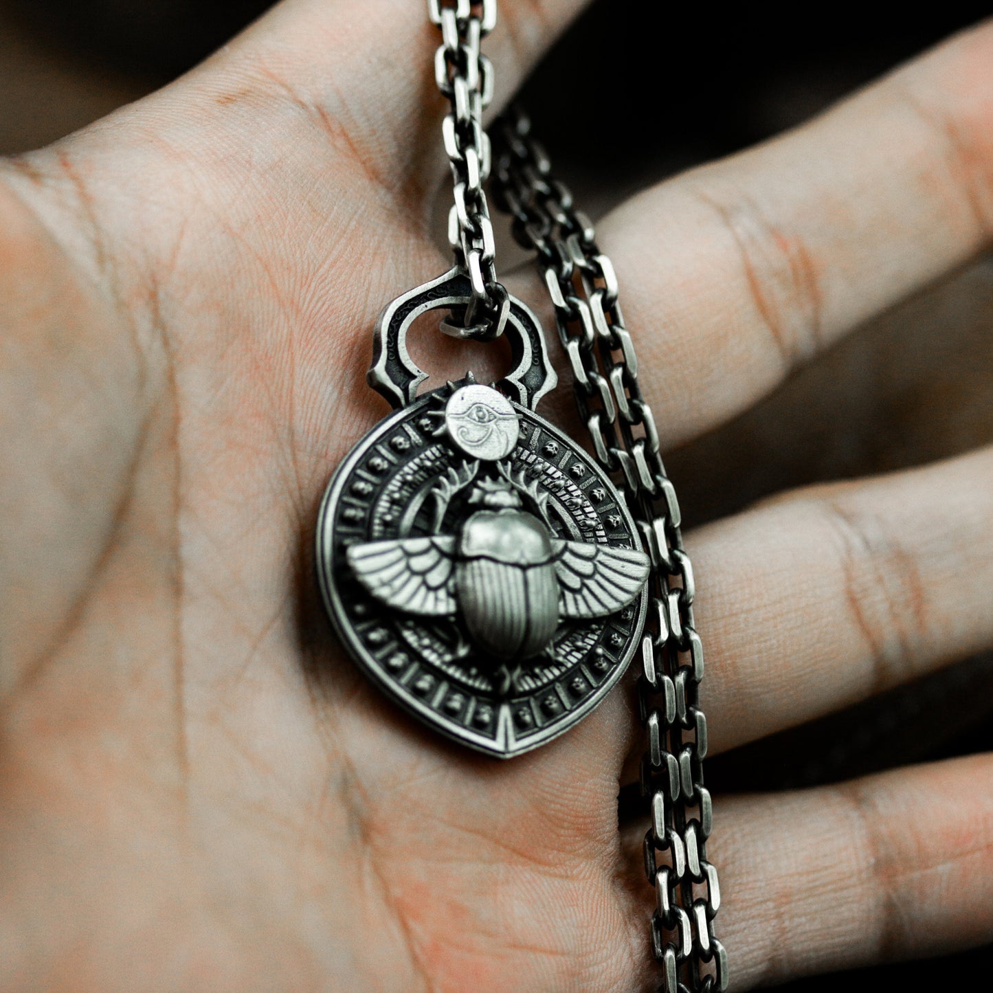 Scarab Medallion Pendant ¨C 925 Silver Handmade