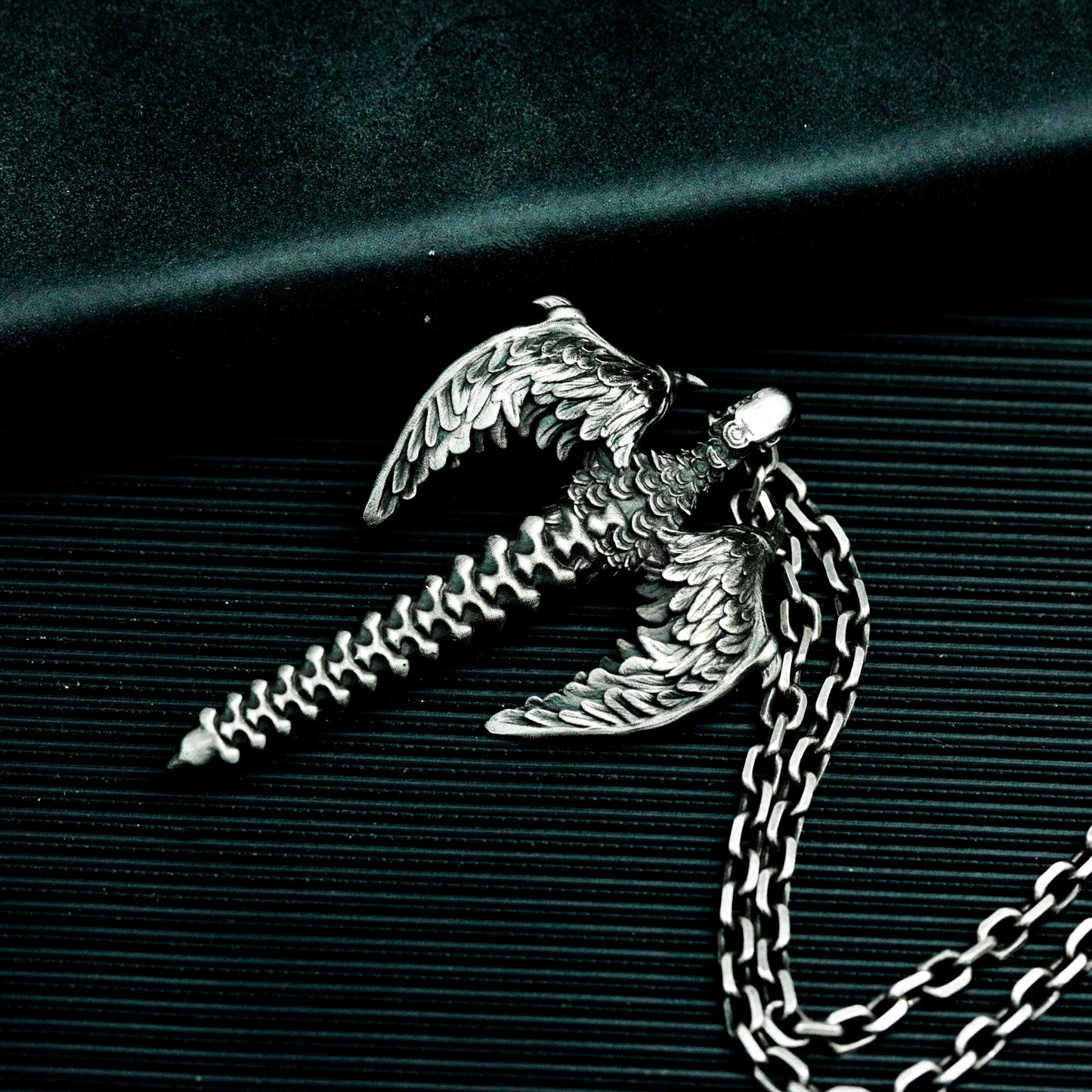 Dragon Spine Pendant with Bone Wings - 925 Sterling Silver Handmade