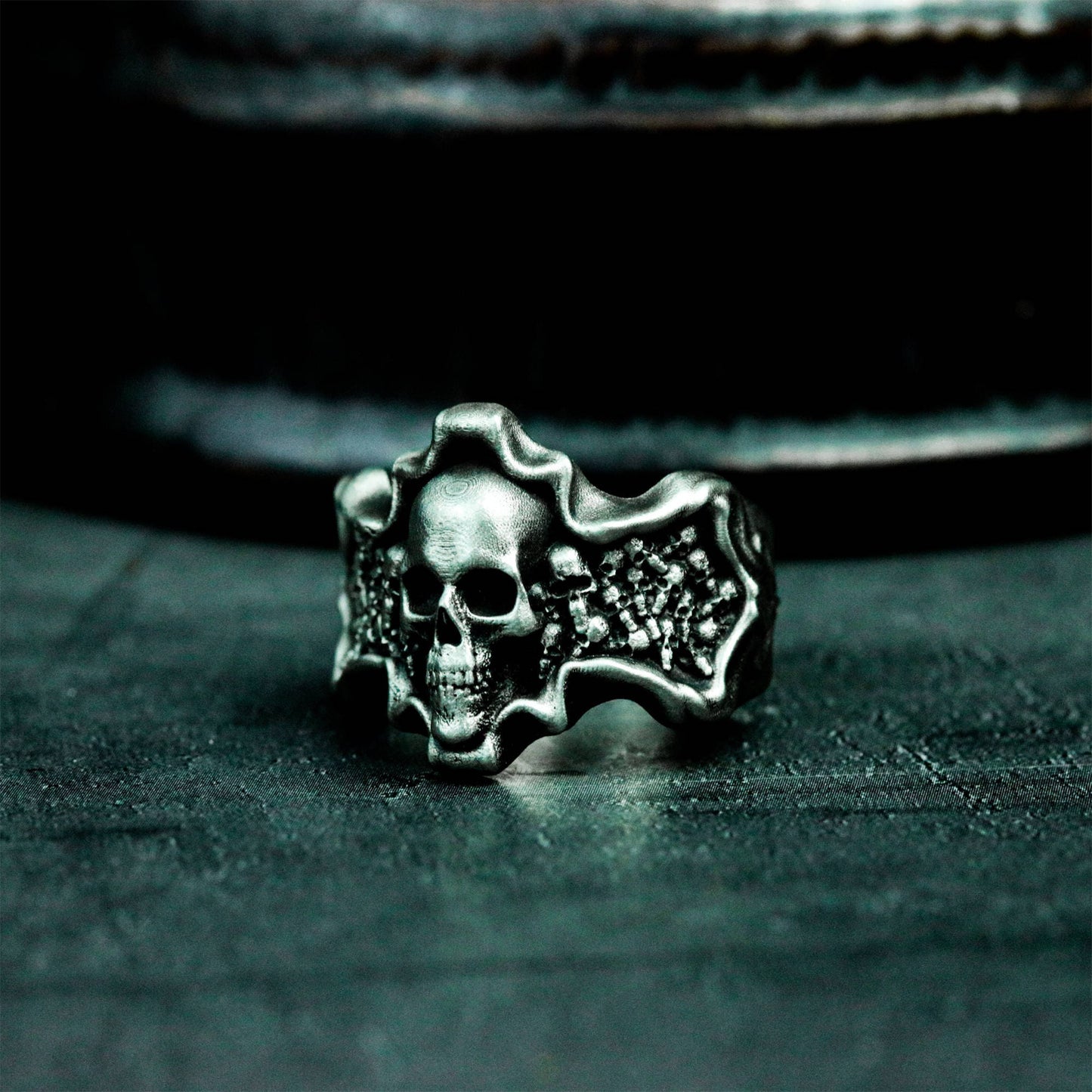 Skull Crest Ring with Gothic Frame ¨C 925 Sterling Silver Handmade