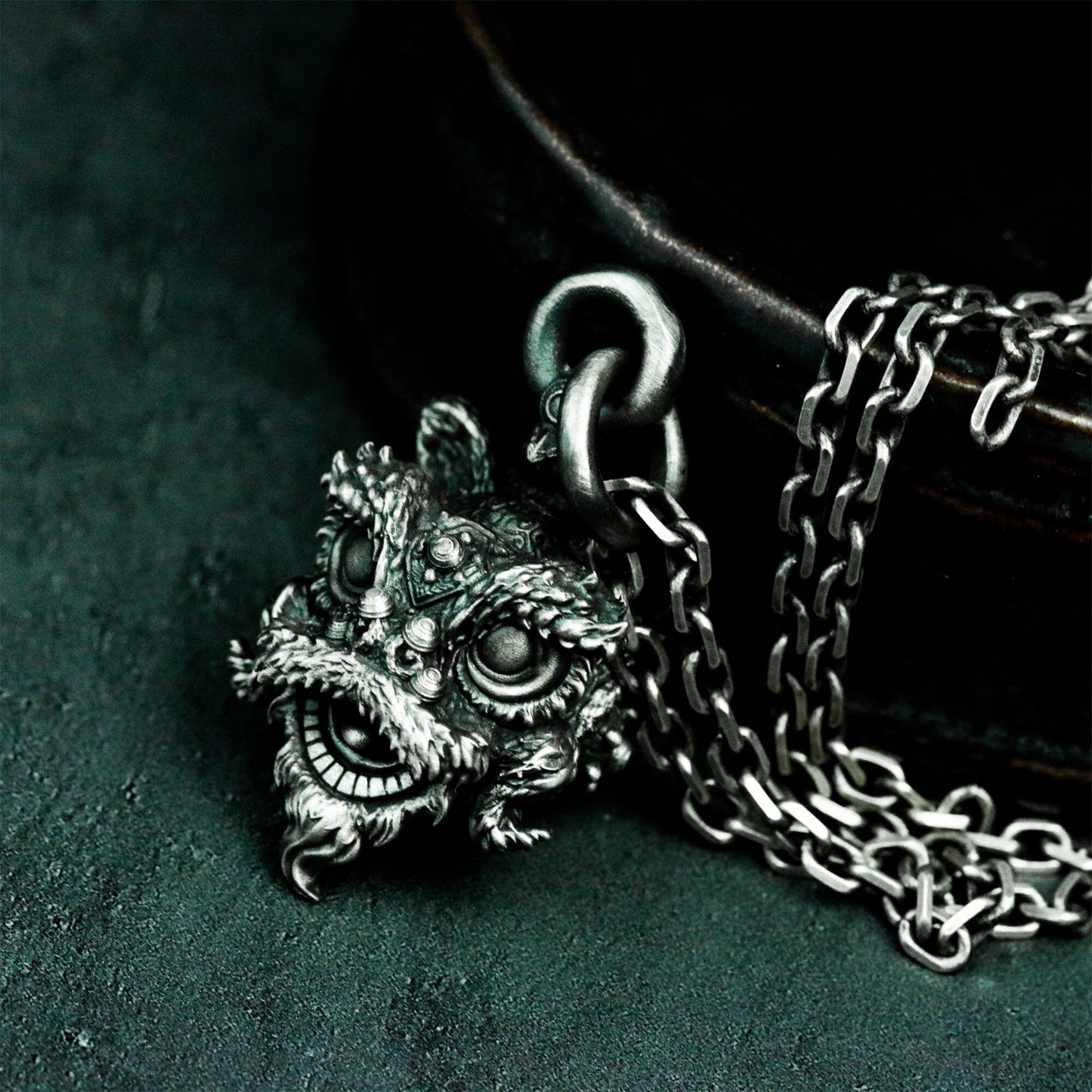 Tang Lion Guardian Pendant - 925 Sterling Silver Handmade