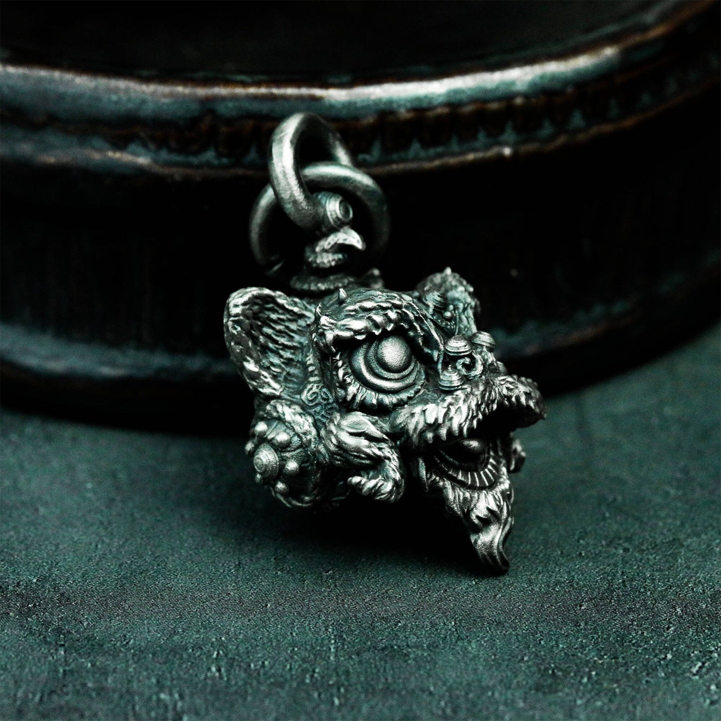 Tang Lion Guardian Pendant - 925 Sterling Silver Handmade